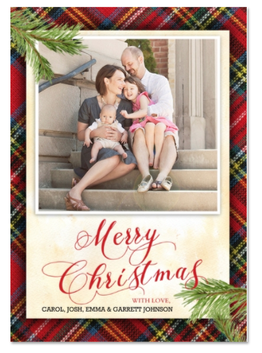 Pine and Plaid Christmas photo card
