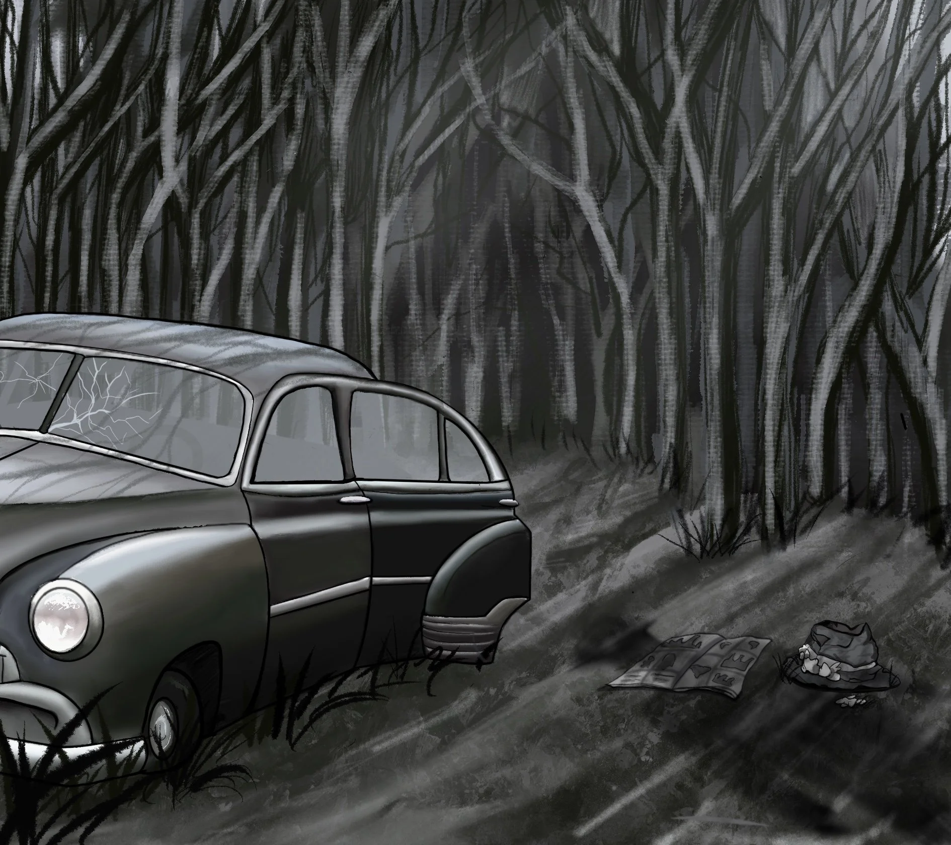 Half Page Illustration for "A Good Man is Hard to Find"