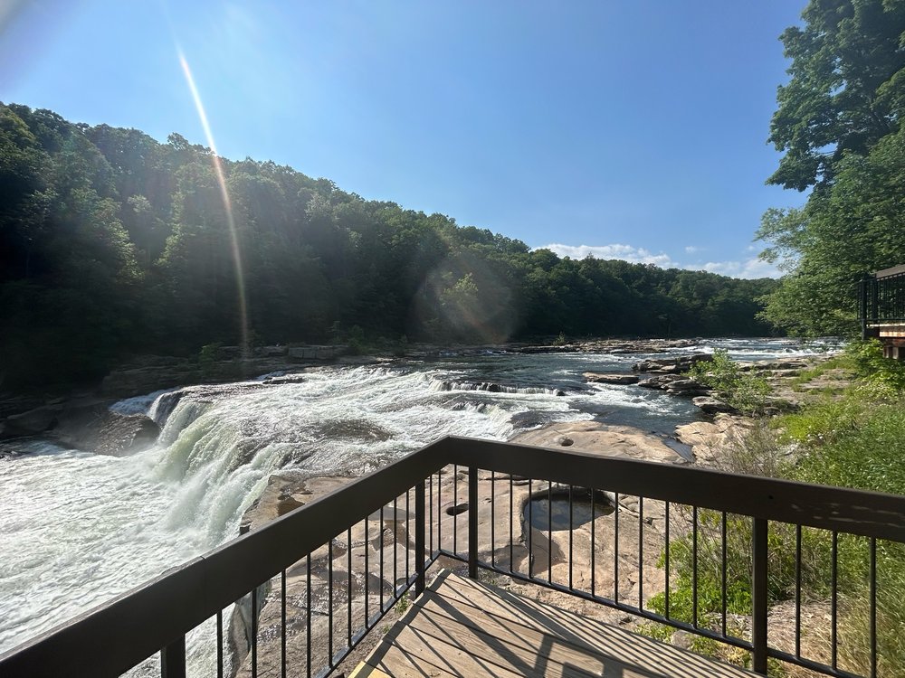  A lovely view over the river at Ohiopyle state park with a big sun spot on it 