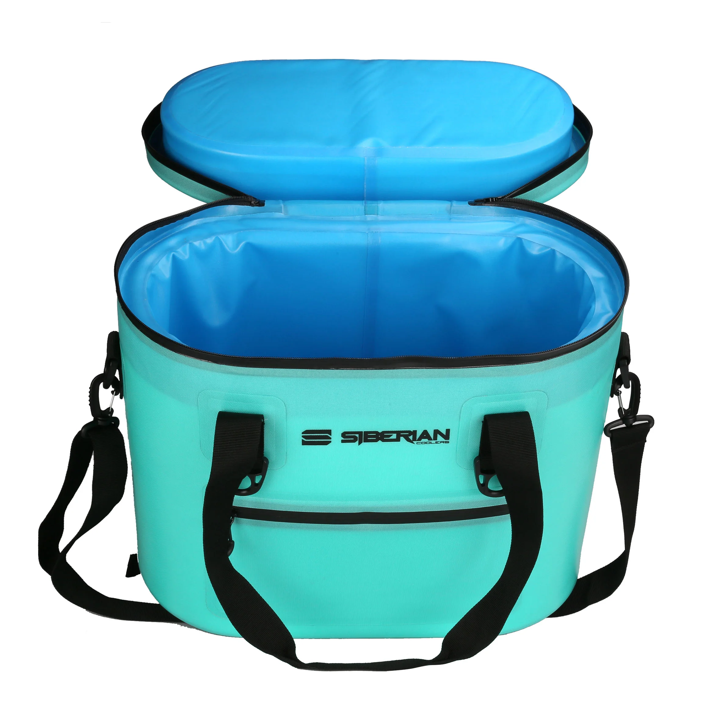 Siberian Coolers New Sidekick Soft Cooler Bag in Seafoam color lid opened