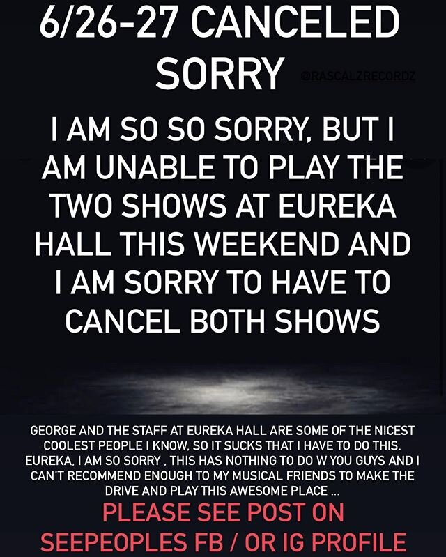 Firstly , these cancelations have NOTHING to do w @eurekastockholm ... The owner George, agent @traviscyrmusic and the staff are WONDERFUL people, have never made me feel anything but totally welcome and I consider them all true friends... both of th