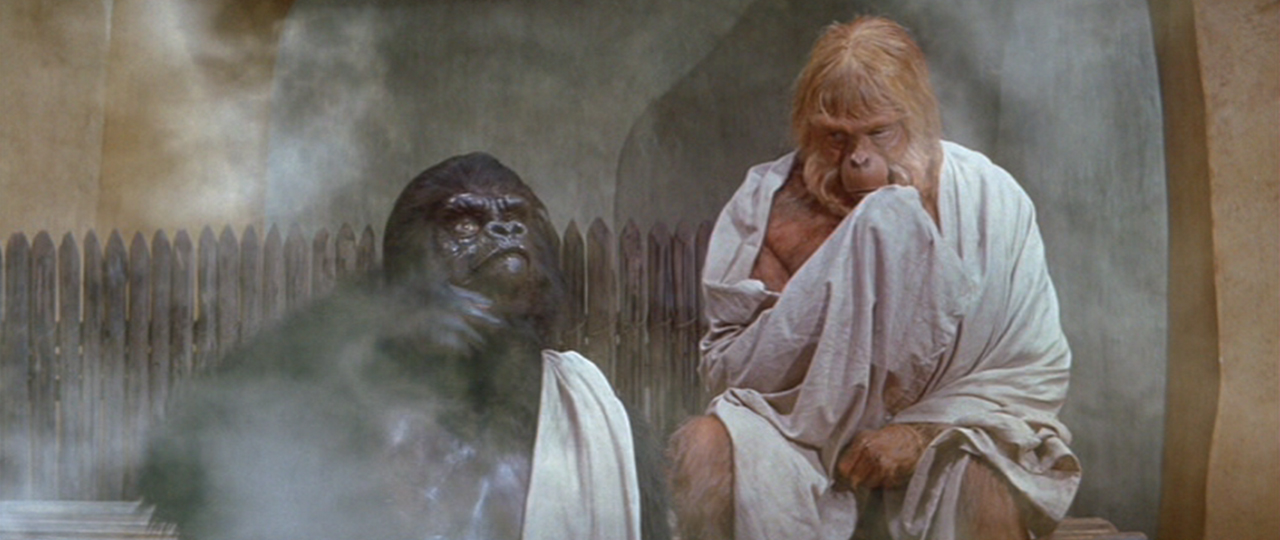 They tried to distract us from the crappy masks by showing us sweaty apes in a sauna. It worked.