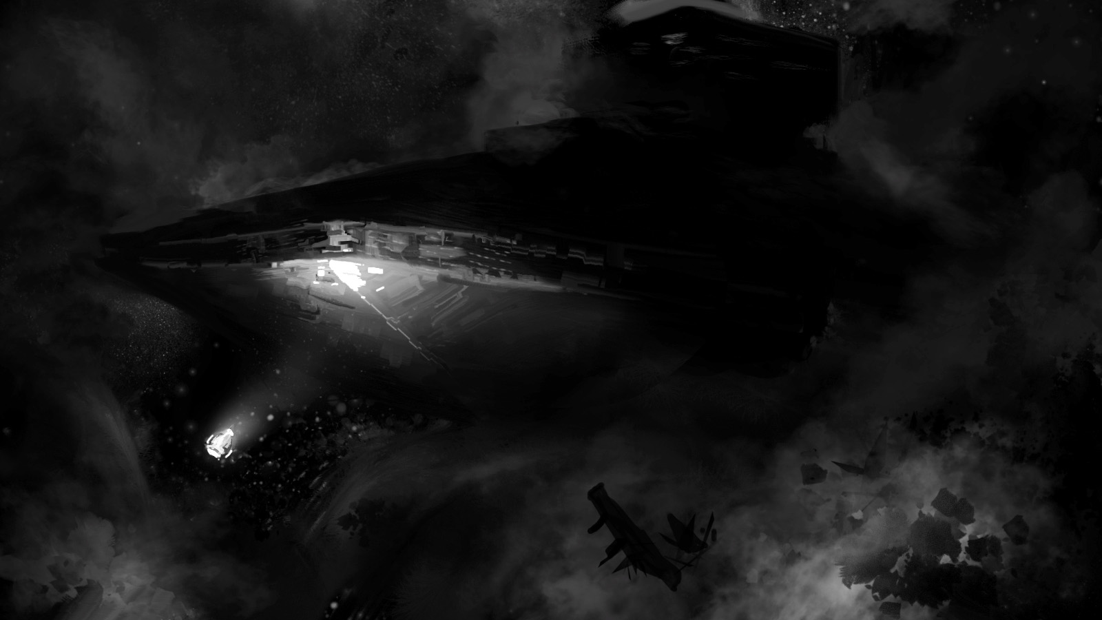The discovery of The Inquisitor, a derelict Star Destroyer lost within a dark nebula. After clearing out one of the two warring Imperial factions they encountered inside, our crew set the ship up as a safe port for smugglers and rebels.