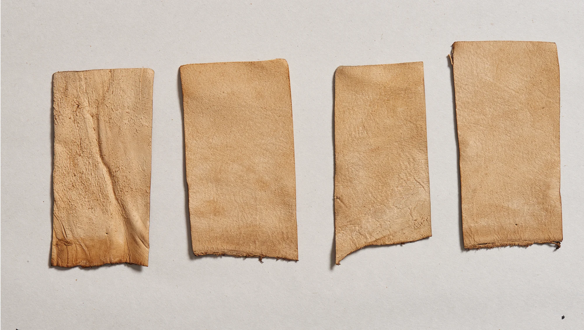  raw leather patches we cut and browned the edges to 
