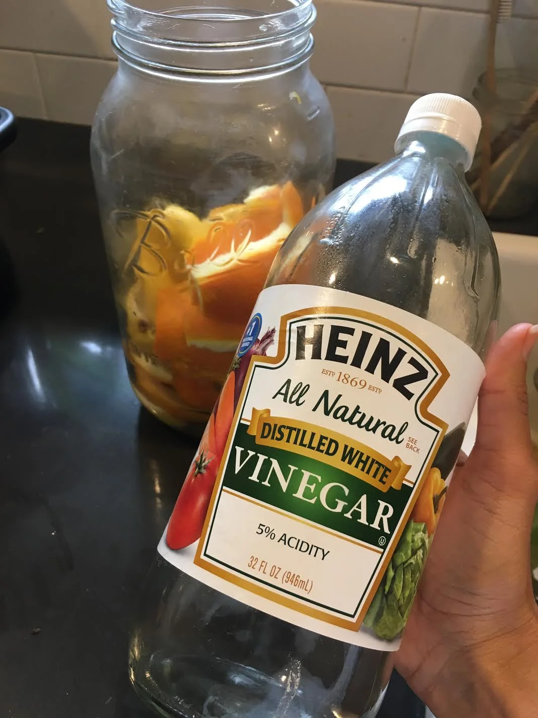 Fill up your citrus rind jar with white vinegar!