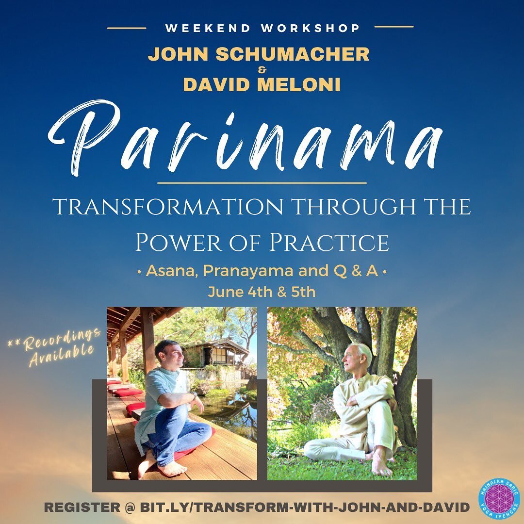 ✨ Experience the Impact of Learning from&nbsp;2 Senior Iyengar Yoga Teachers.&nbsp;

✨ Join John Schumacher and David Meloni in Asana, Pranayama, and a Question and Answer session.

✨ Experience the practical and profound impacts of a workshop design