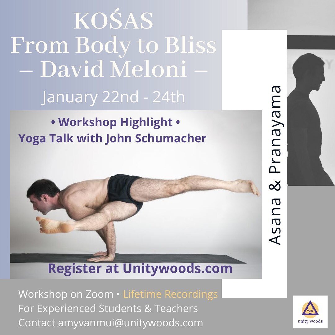 NOT TO BE MISSED workshop highlight: John Schumacher and David Meloni will be in dialogue about Iyengar Yoga for part of the Sunday Asana session. 

John Schumacher &amp; Unity Woods Yoga is hosting David Meloni, who has been awarded the highest cert