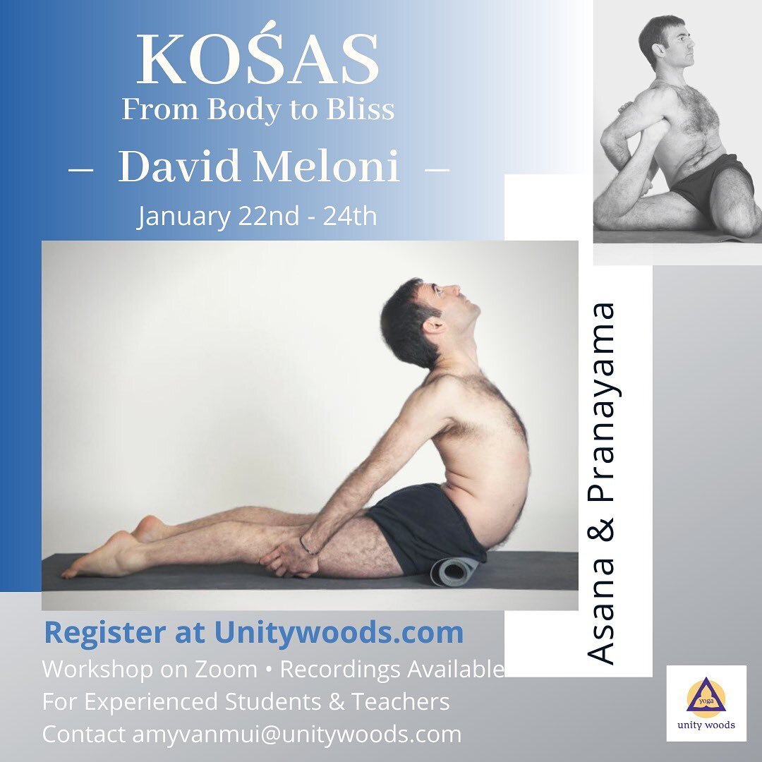 💫💫💫John Schumacher &amp; Unity Woods Yoga is hosting David Meloni, who has been awarded the highest certificate possible in the Iyengar system.

In this unique workshop, &quot;Kośas: From Body to Bliss,&quot; David will shed light on this inward j