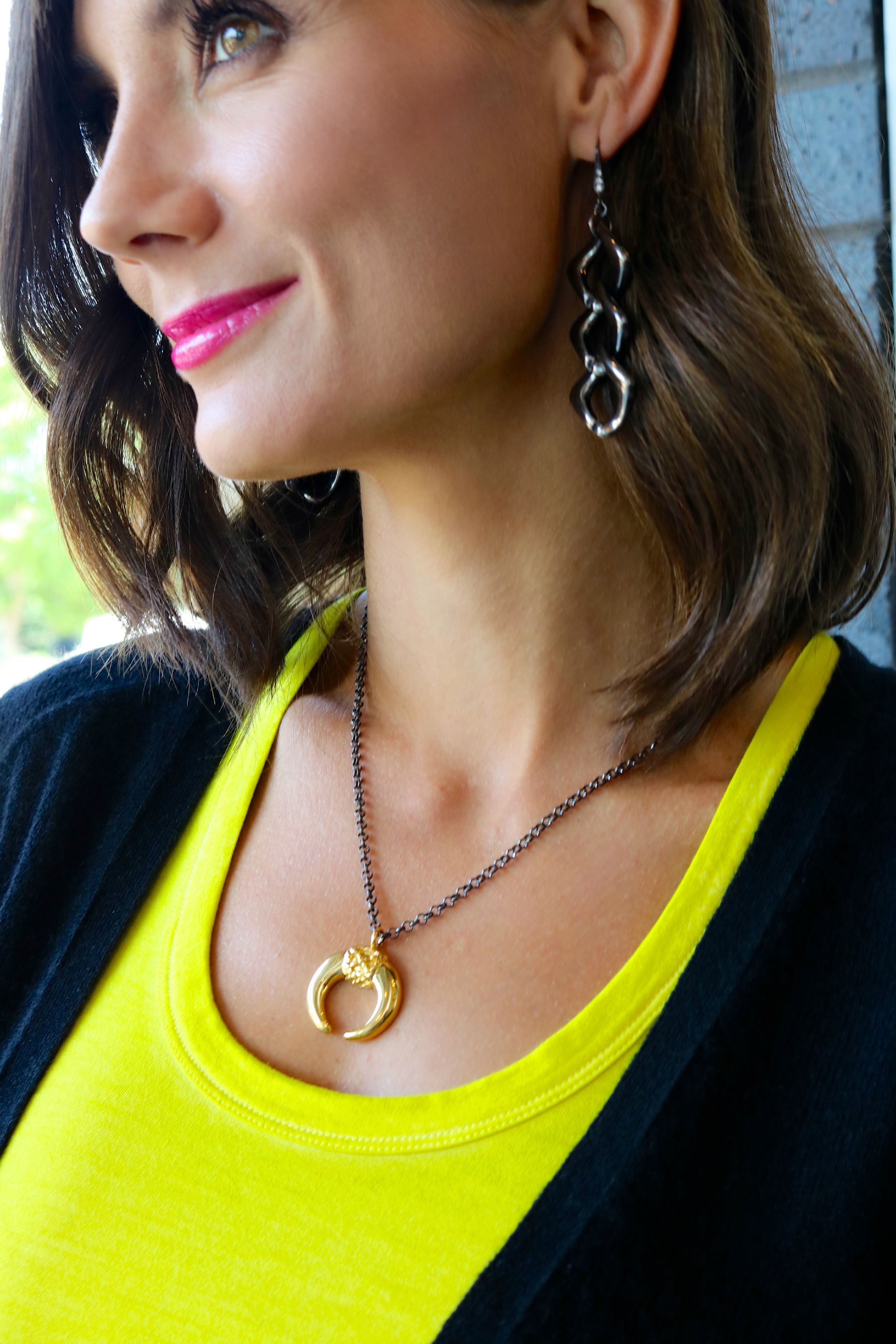 Minotaur Necklace in Gold & Bold Chainlink Drop Earring in Gunmetal Available In Store Only