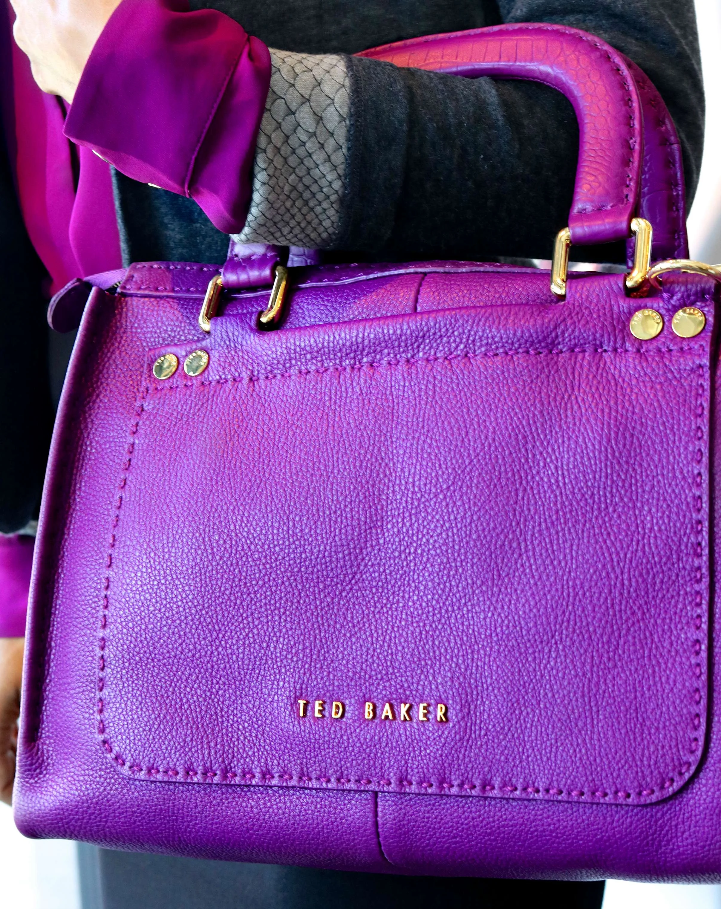 Ted Baker Gaitory Stab Stitch Leather Tote Bag in Grape 