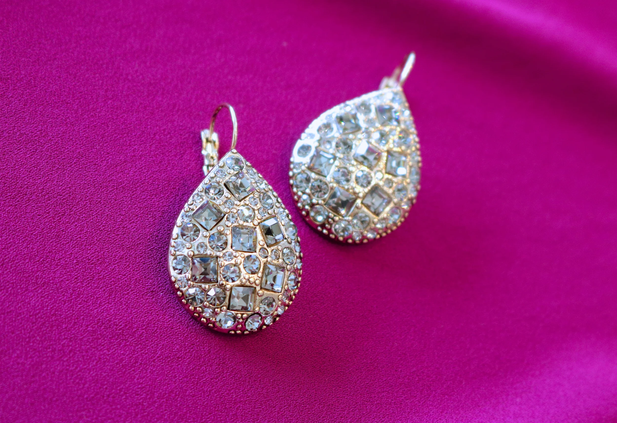 LIBERTÉ Black Diamond Swarovski Encrusted Teardrop Earring in Antique Gold