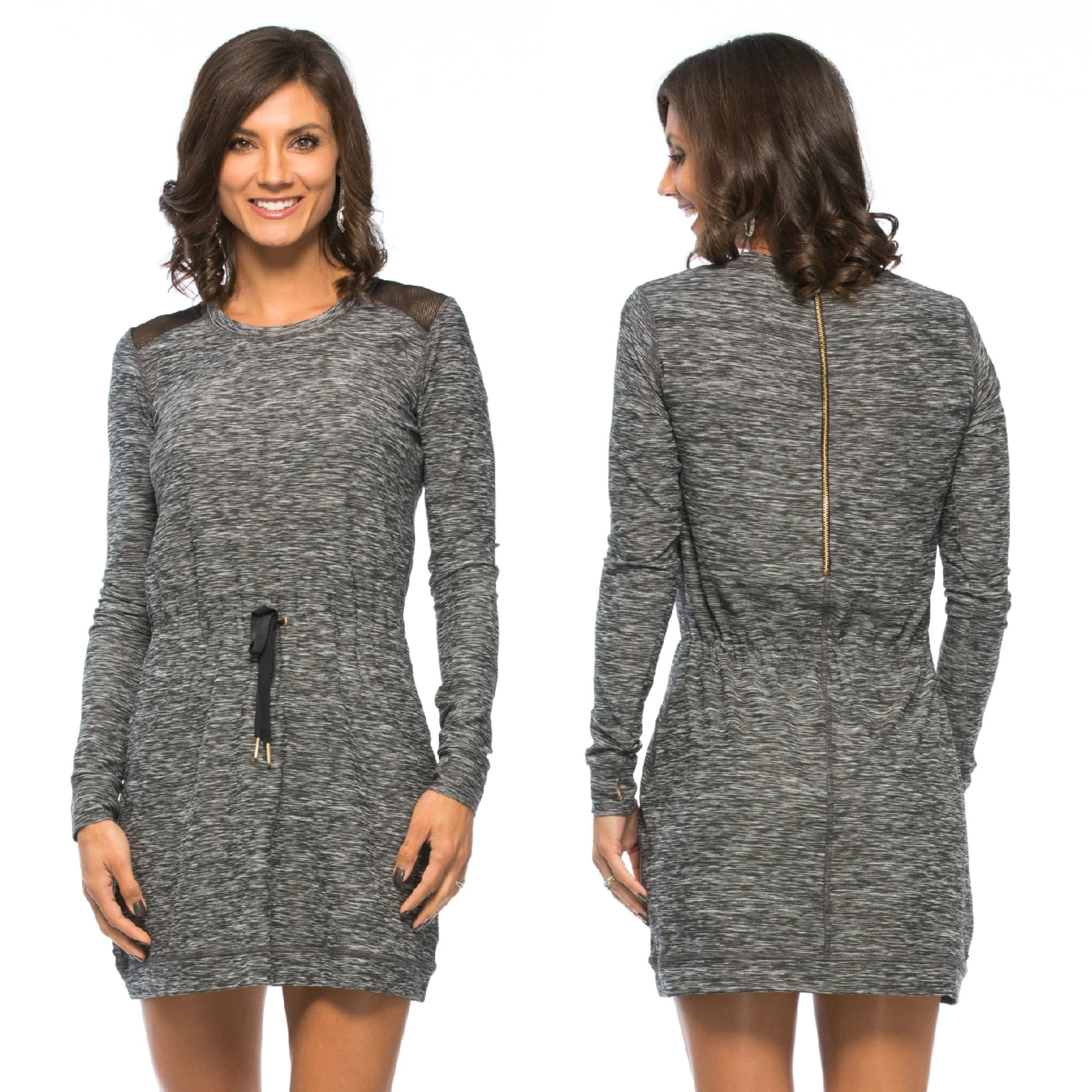 Alala Weekender Dress features long sleeves, mesh panels at the shoulders & a tie at the waist