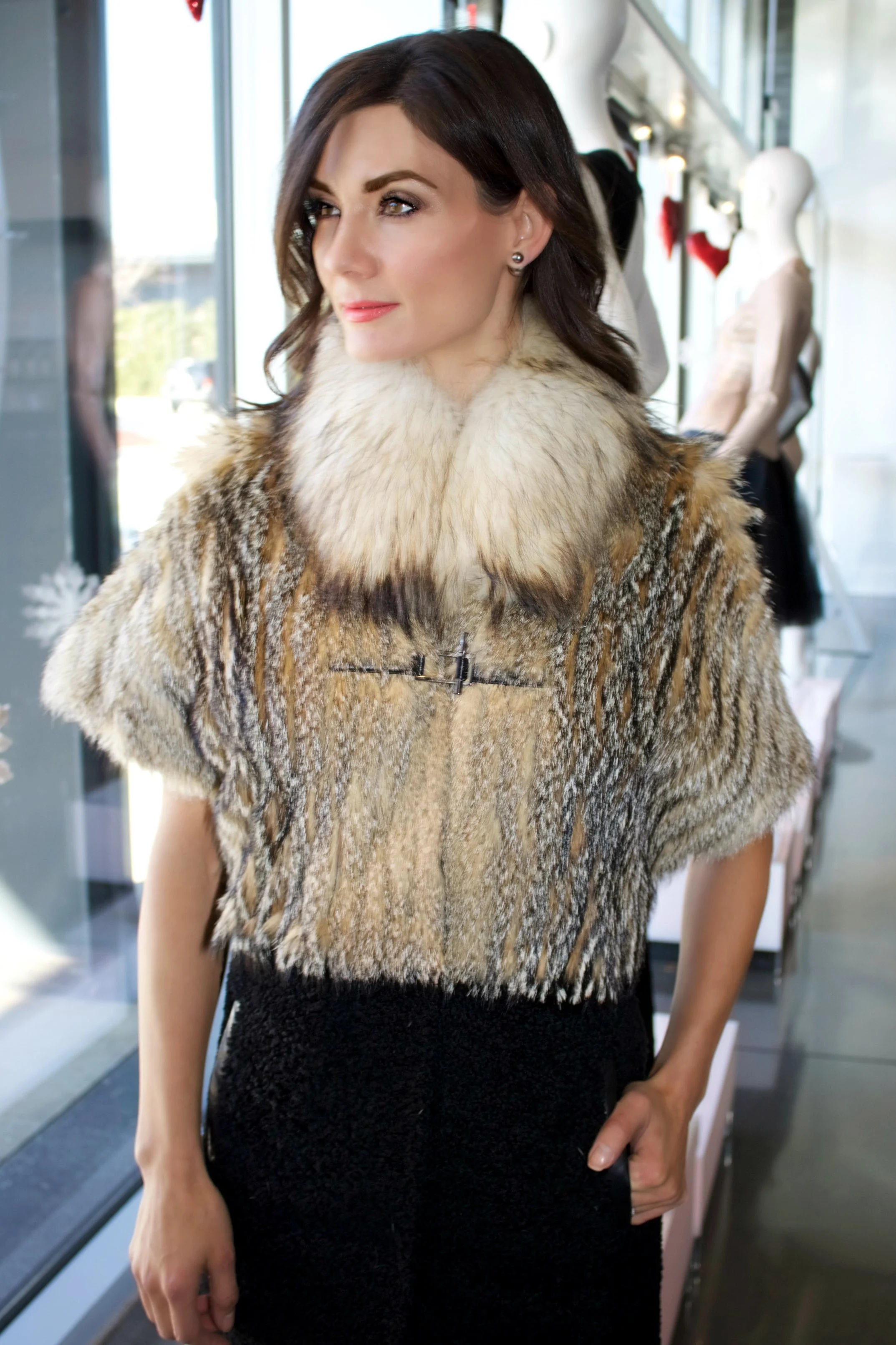 Jo Peters Grey Fox & Shearling Coat shown sleeveless. Drop by or call for sale price!