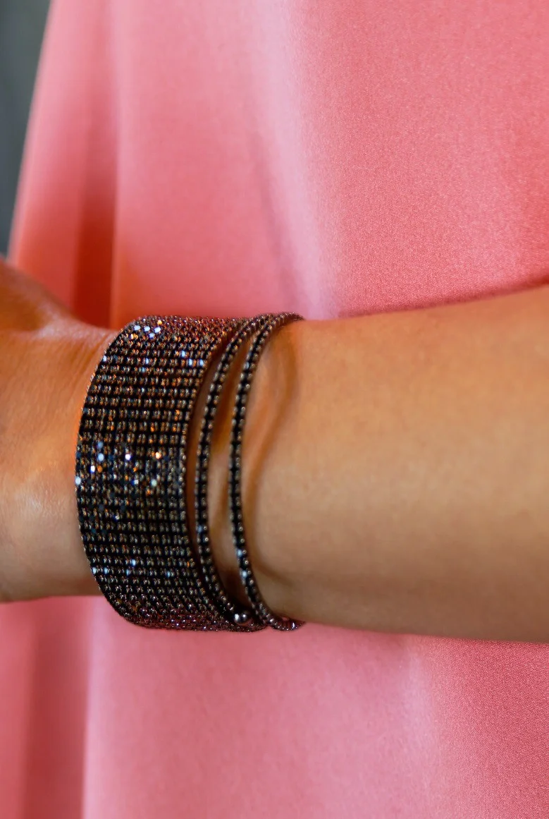 10 Row CZ Bangle, Black - Available in store. 1 Row CZ Bangle, Blk/Gnmtl -Available in store. 
