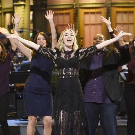 Live from New York! Emily Blunt rocking Commando’s two-faced tech half slip under her sheer dress at SNL.