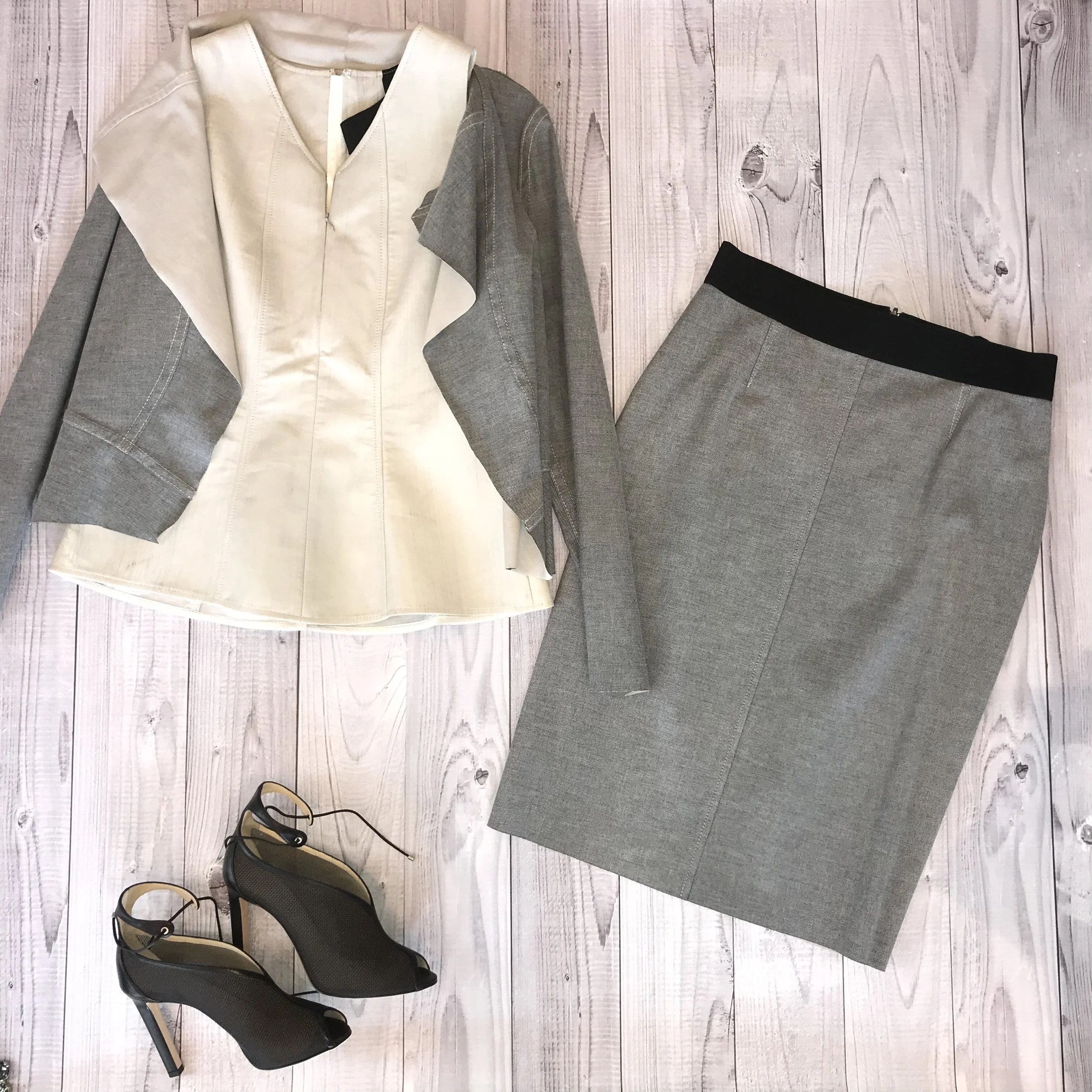 Karolina’s hand painted leather top and reversible drape jacket, a signature design for her.