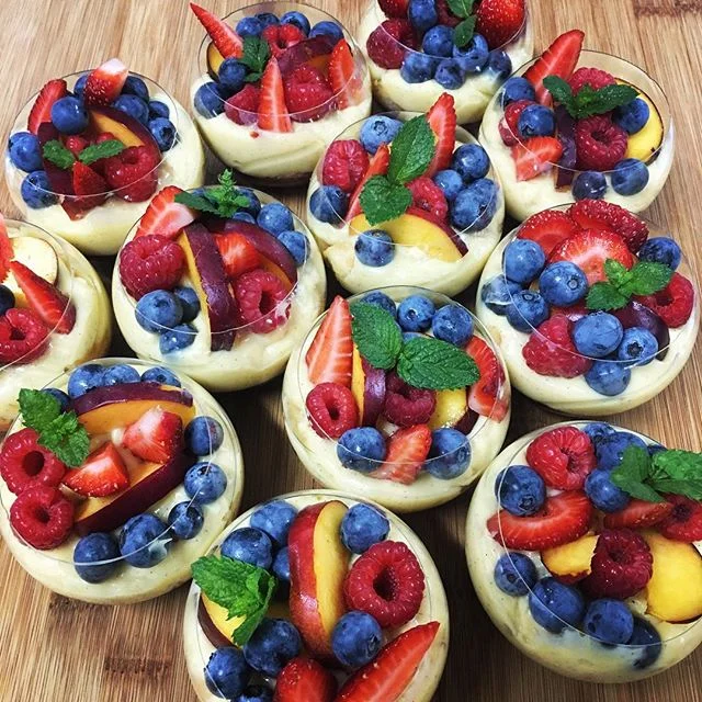 Summer Berry &amp; Nectarine Trifles . . . Yum! 
#trifles #melbourne #catering #eventcatering #summerberries #vanillabeancustard