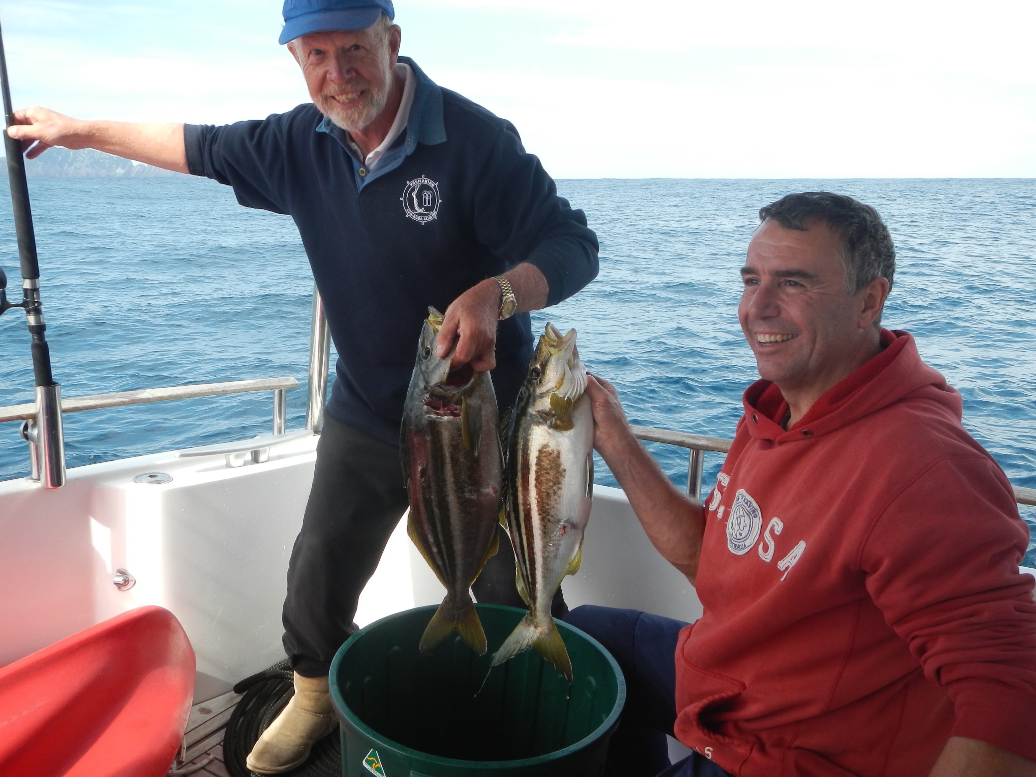  Jak &amp; David with stripey trumpeter caught off South West Cape 