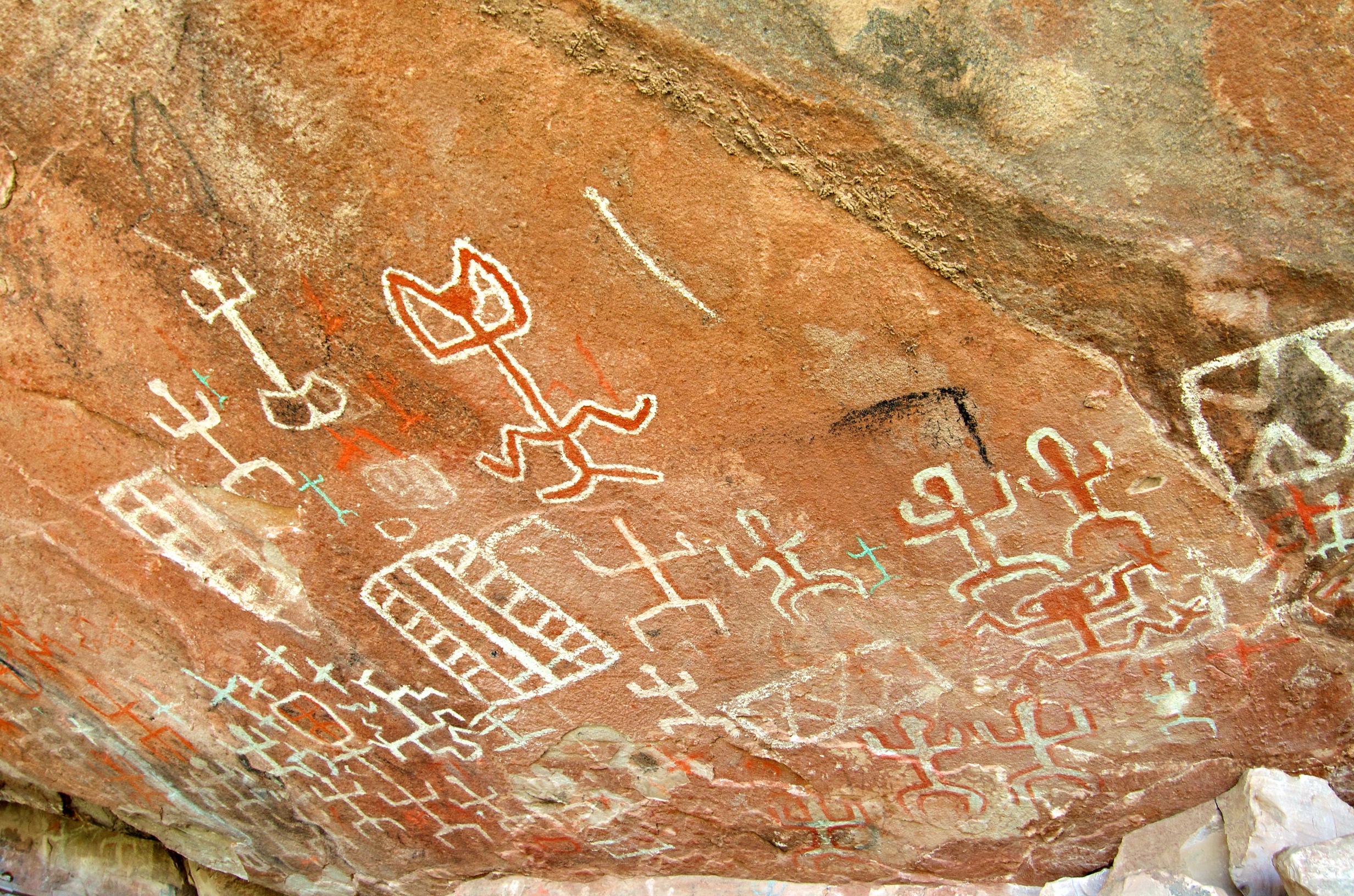  Inca heiroglyphs at Pumamachay Cave, Inca rock painting hike, Sucre, Bolivia 