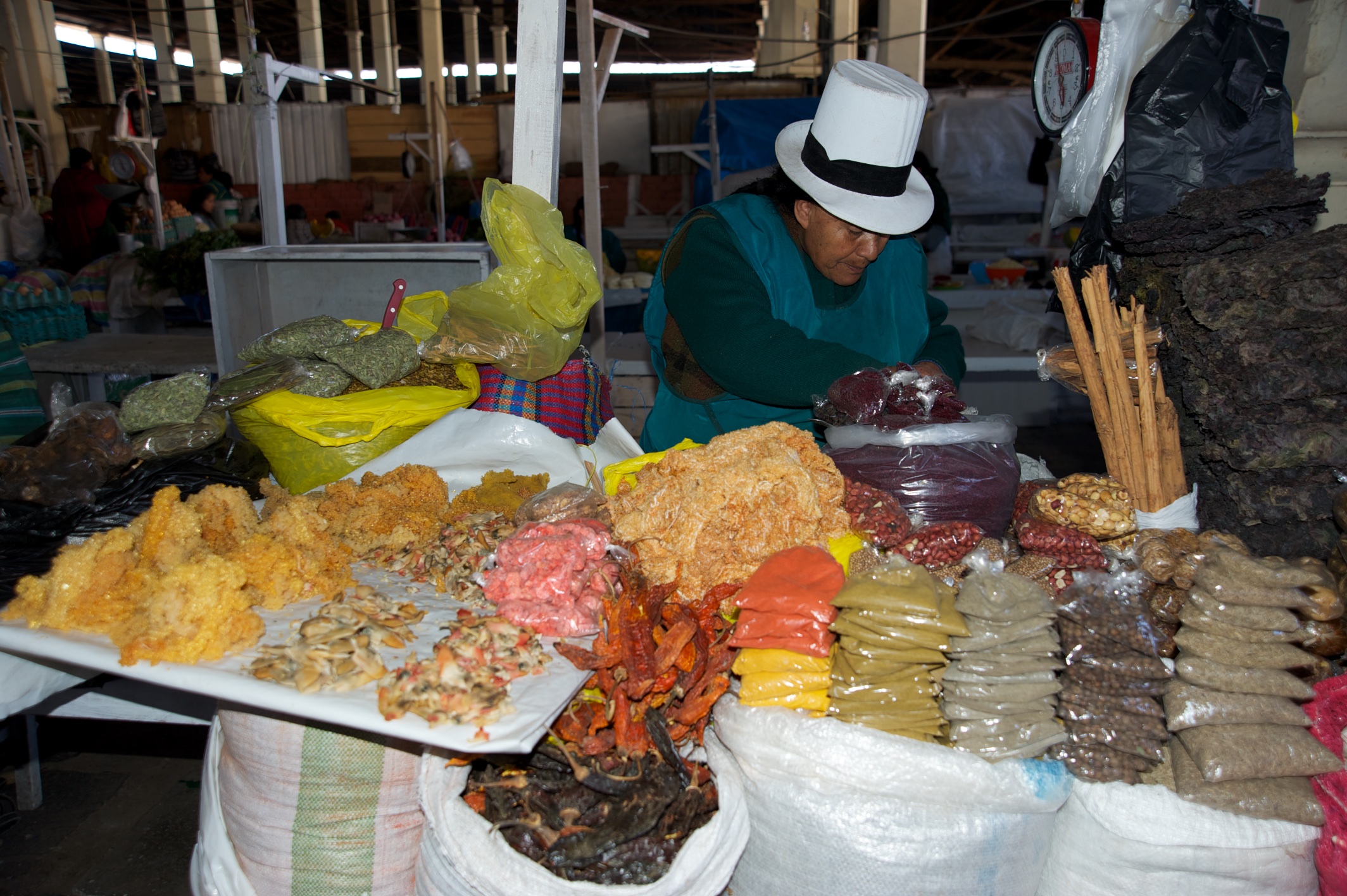  Fish roe &amp; seaweed stall, Plaza San Francisco market, Cusco, Peru 