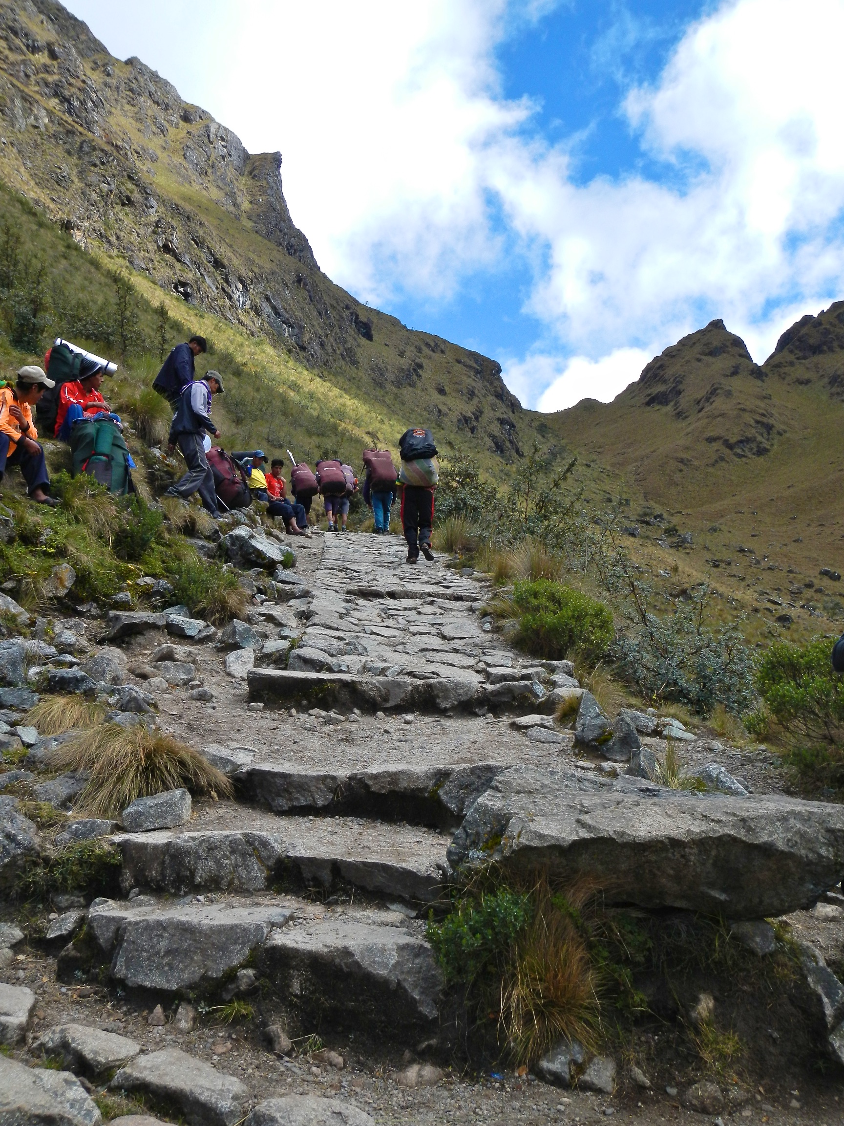  Porters climbing towards Dead Woman Pass, Inca Trail, Peru 