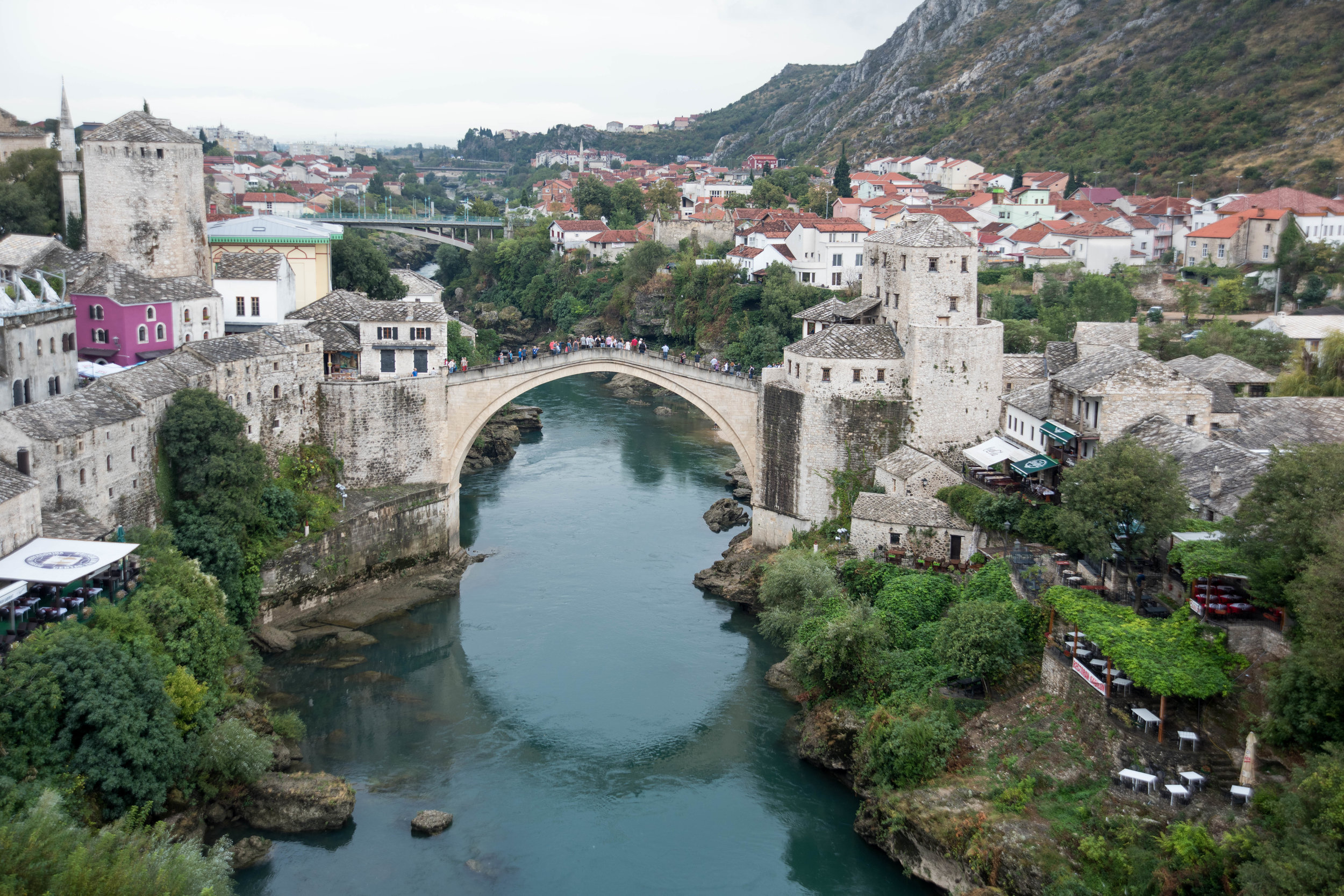 Stari Most (Old Bridge) from top of minaret, Mostar, Bosnia-Herzegovina