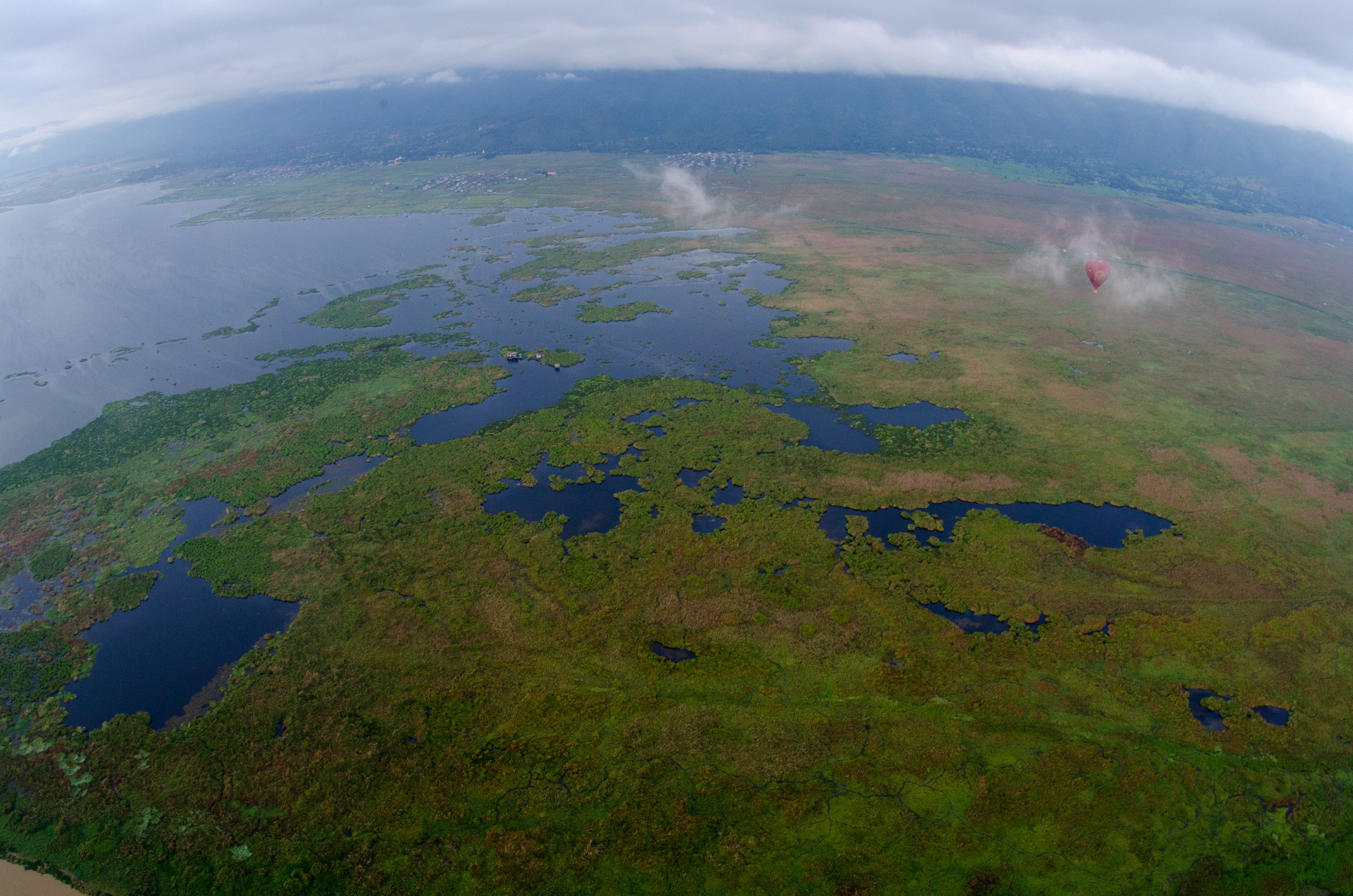 View from hot-air balloon, Inle Lake, Myanmar