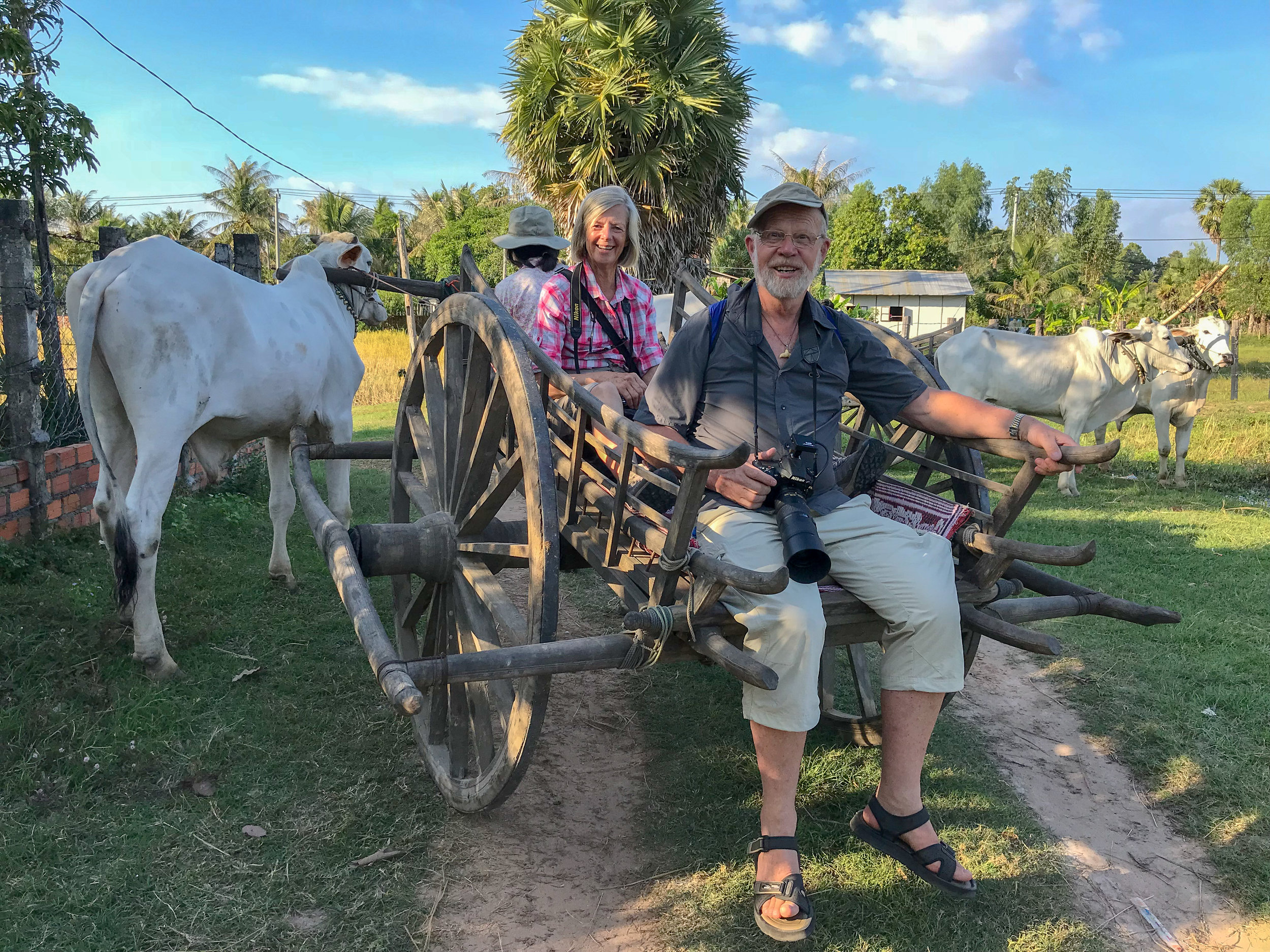 Corinne & Tony, ox cart ride, Siem Reap, Cambodia