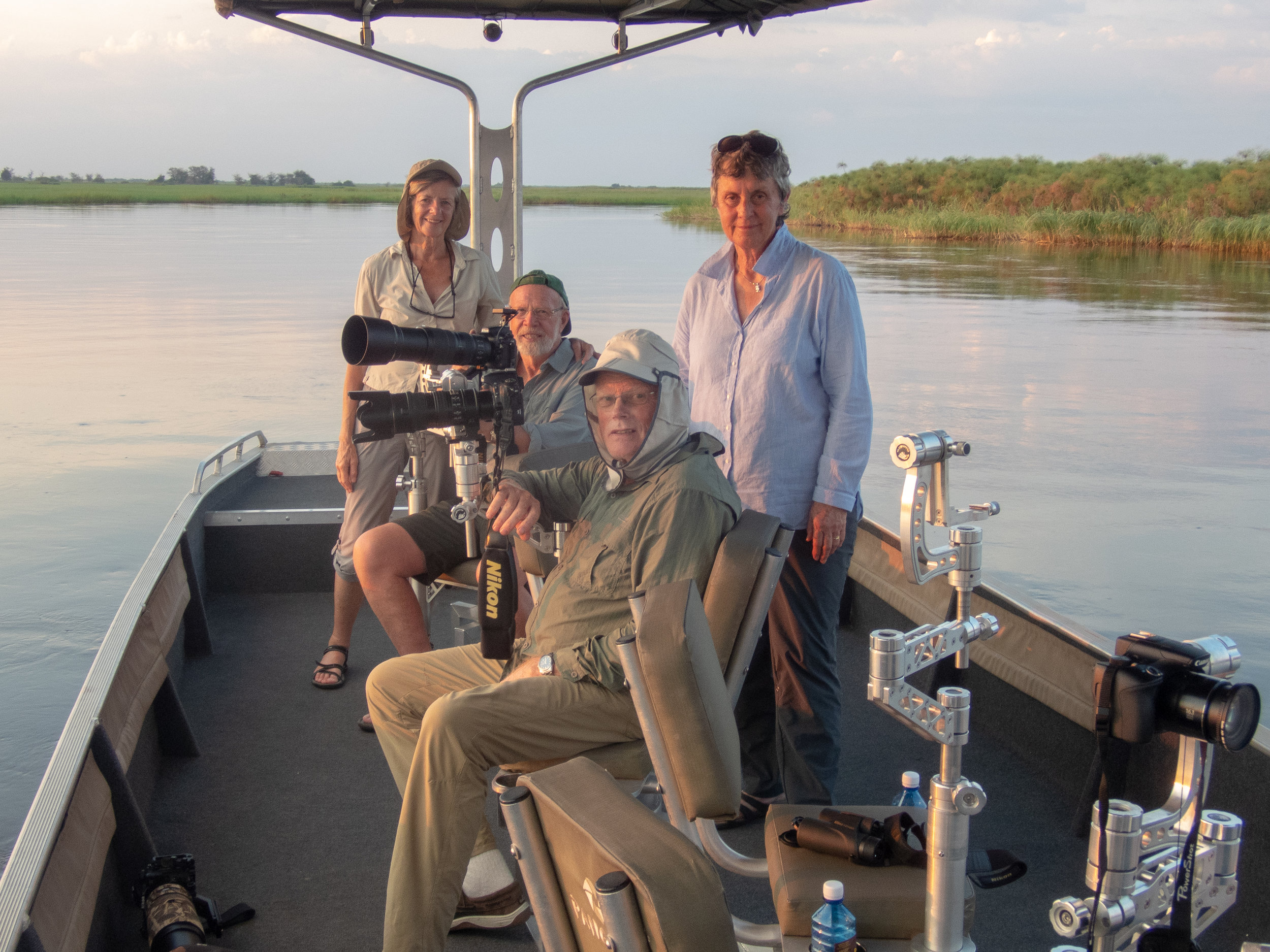 Corinne, Jak, Rae &amp; Malcolm on Pangolin photo boat, Chobe RIver, Namibia
