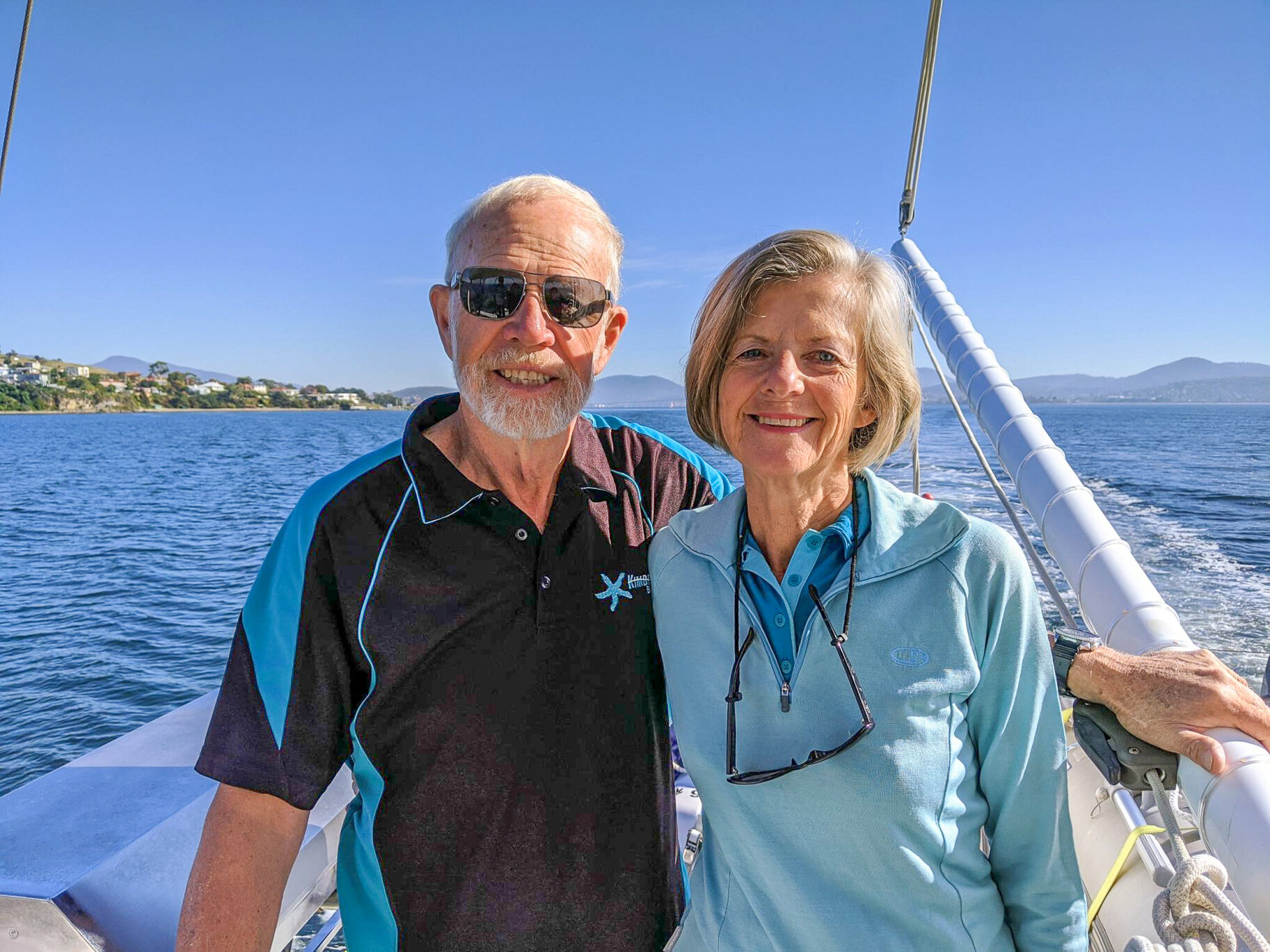 Corinne and Jak, leaving Hobart on Critical Mass, Port Davey trip, 11 Mar 2021