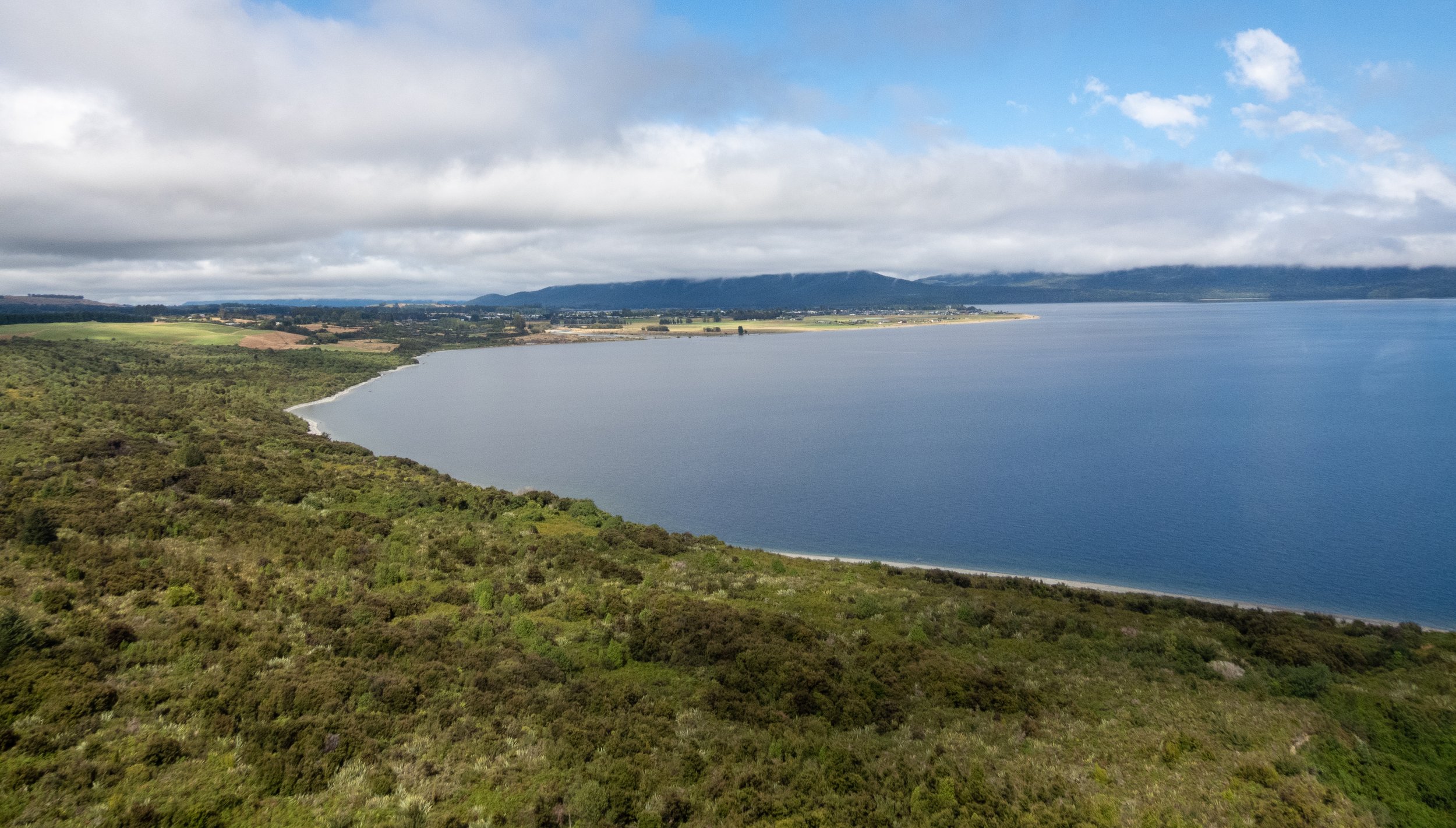 View over Lake Te Anau from helicopter