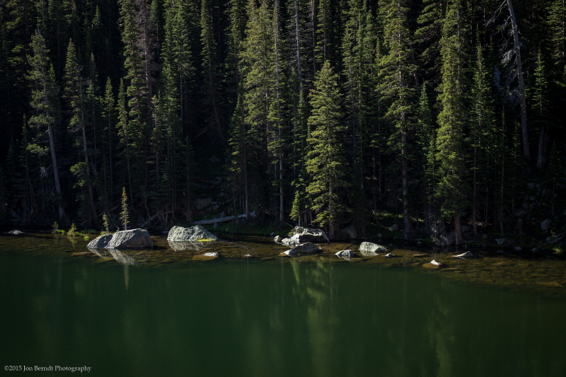Dream Lake. This lake actually seems more "emerald" to me than Emerald Lake, which is the next higher up alpine lake on this trail.
