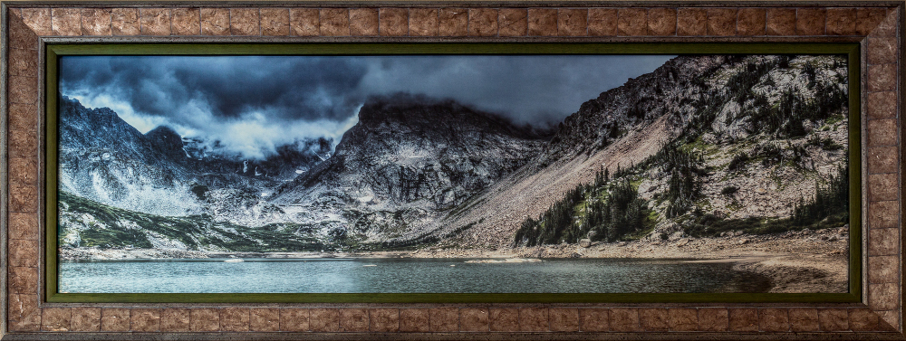 "Storm at Lake Isabelle (Panorama)" photographed at The Walnut Gallery in Louisville, Colorado. Shoshoni Peak is at center.