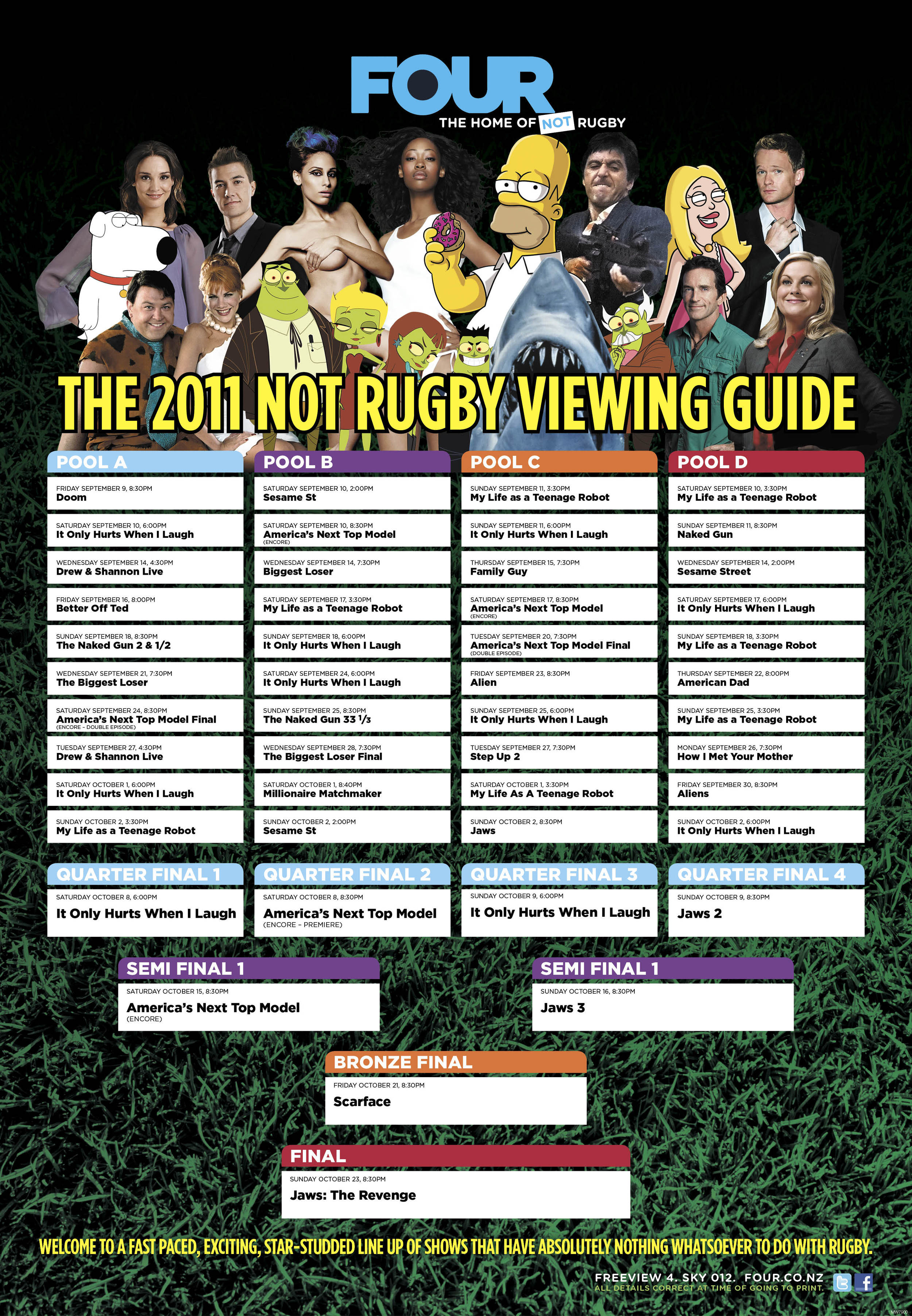 This newspaper pull-out showed exactly what you could watch on Channel FOUR during every single match of the rugby world cup. 