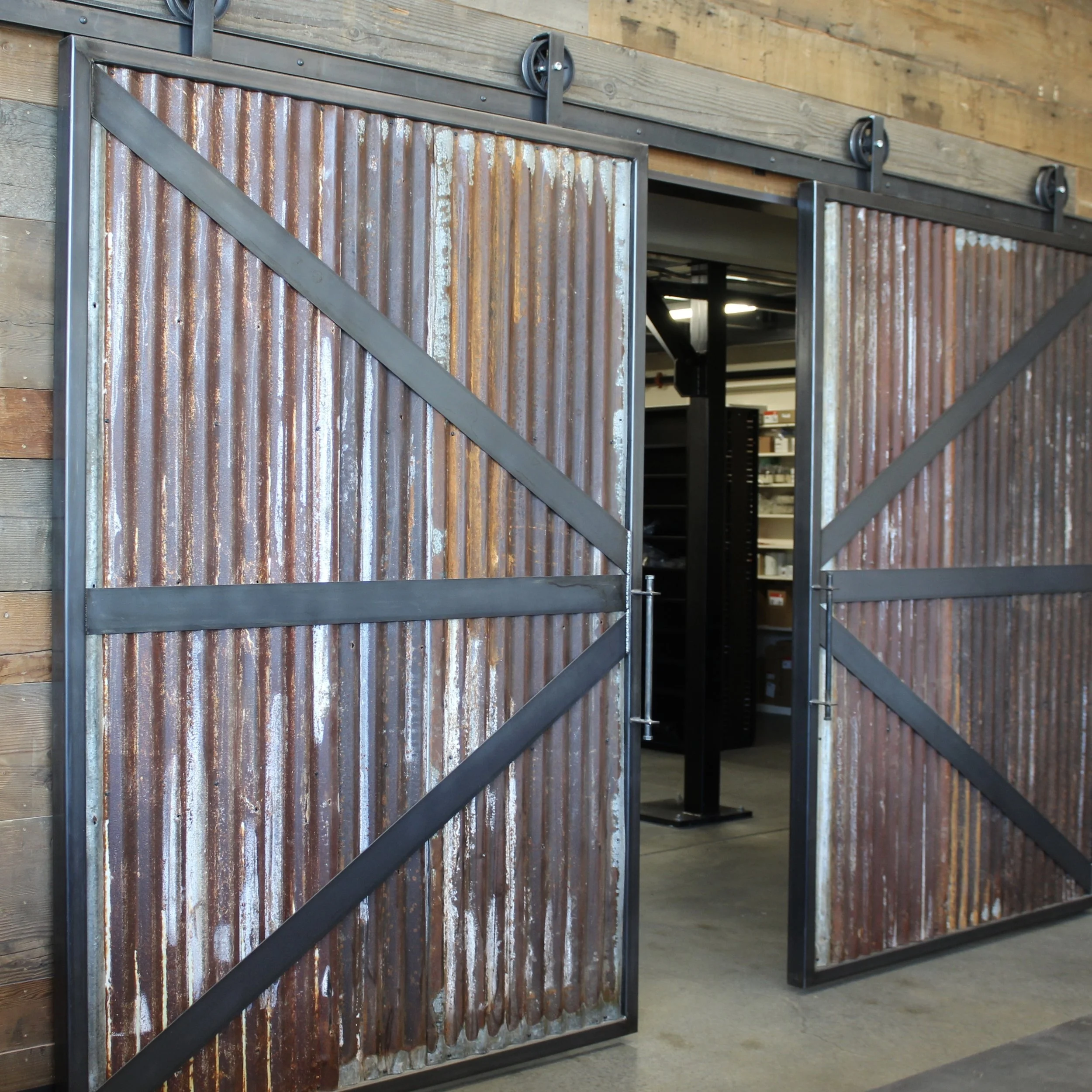 Sheppard's Reclaimed Corrugated Metal Barn Door + Track