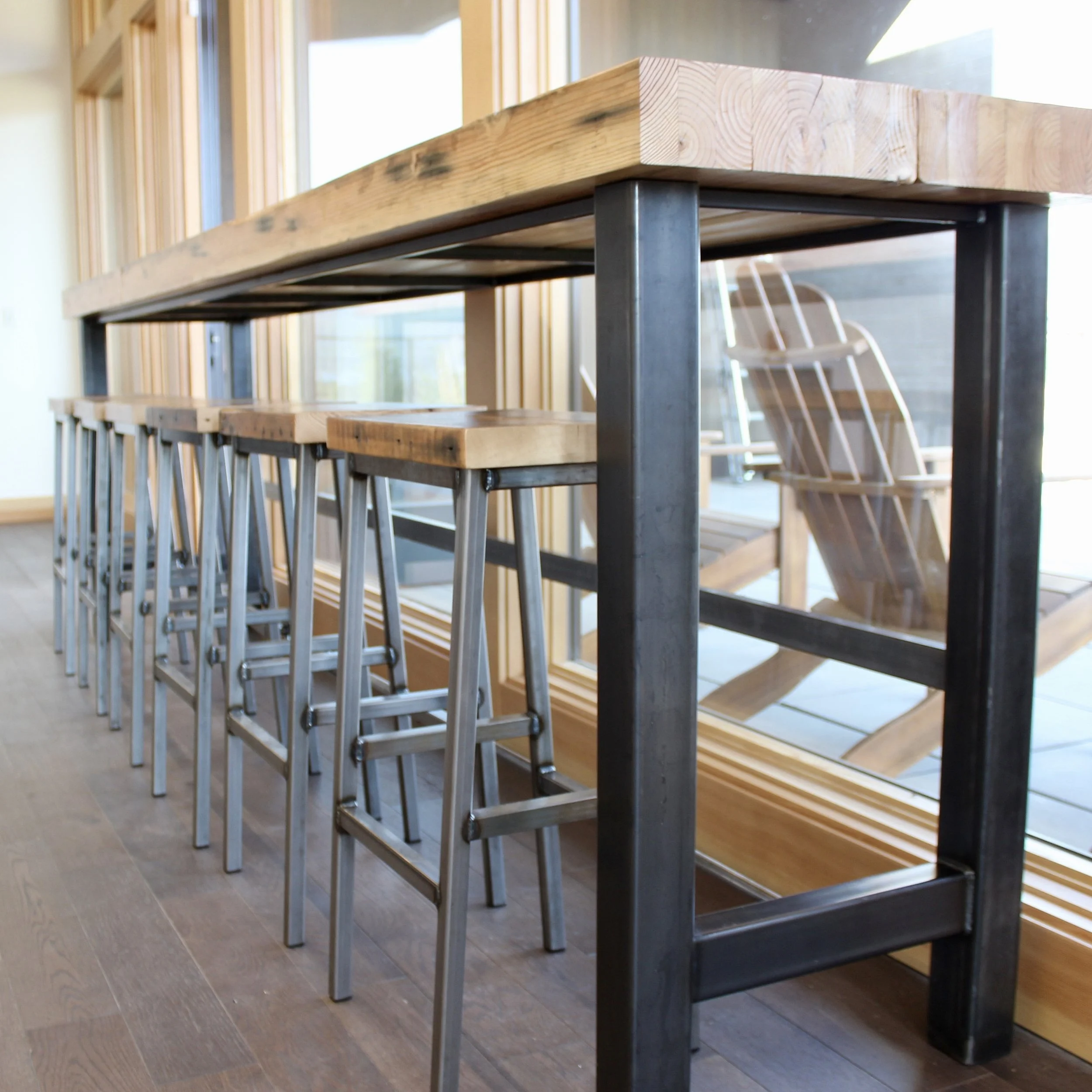 Repurposed Beam Bar + Bar Stools