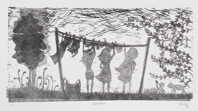 Timeless , Linocut unique print, 40 x 25 cm unframed.