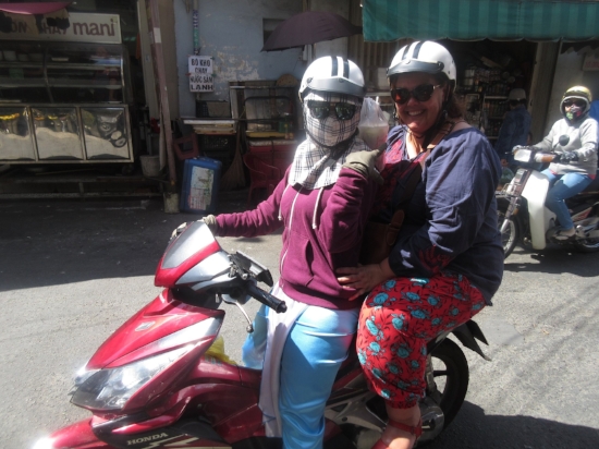 Mid-tour, on the back of a bike!