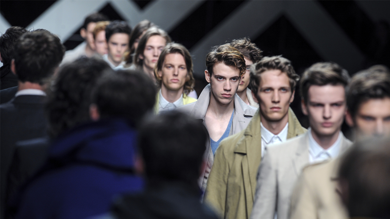 Burberry trenches on the runway in Milan, 2009. Photograph: Paolo Bona