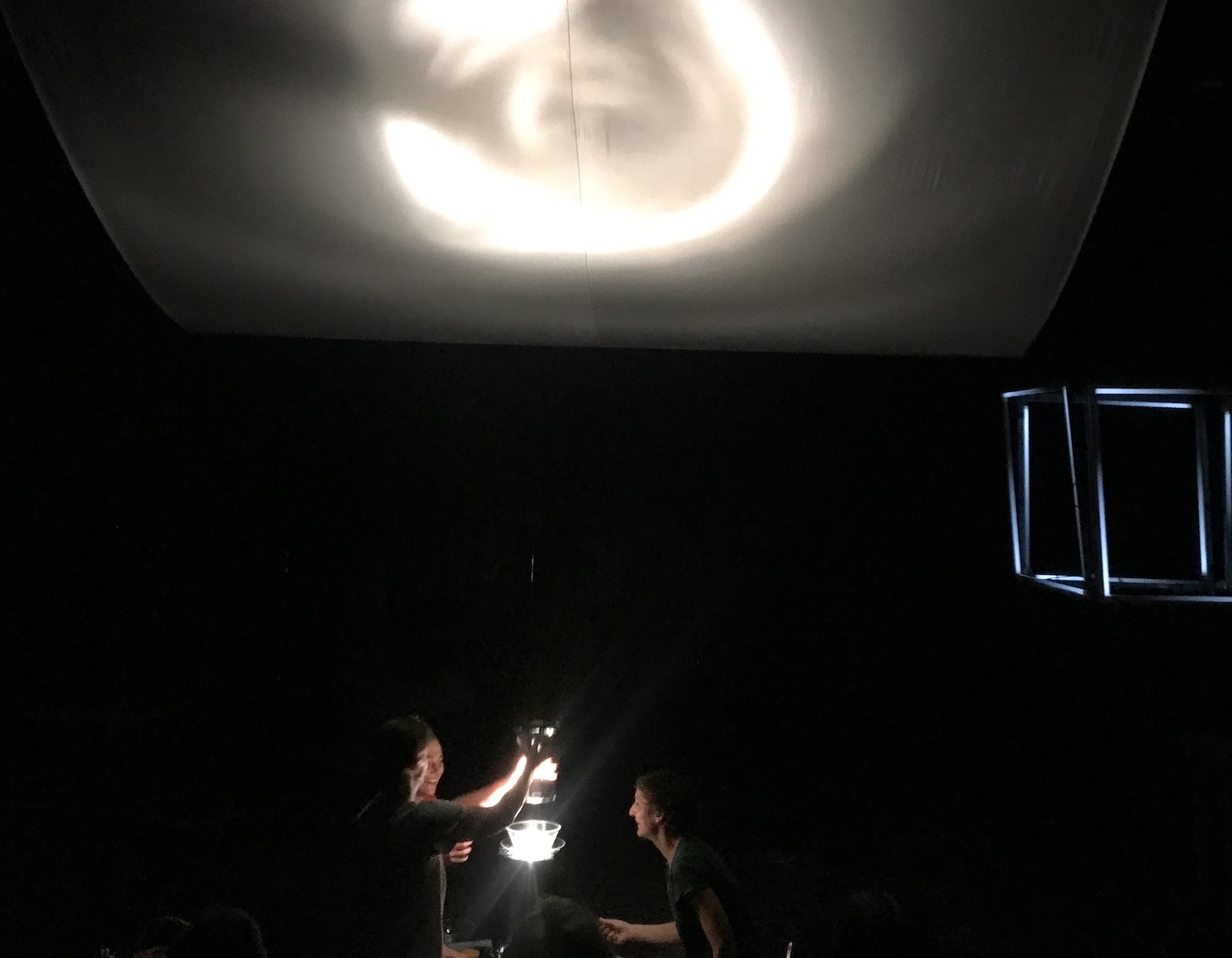 Photo from “ Some Significance ” - a performance by Eva Meyer-Keller, figuren.theater.festival 2019. A second part of a trilogy, where Eva and other collaborators turn the theatre stage into a physics lab, but a very special one, where experiments, poetry, wonder and fun all find place.