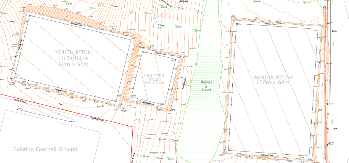  Pitch layout, cut &amp; fill plan 