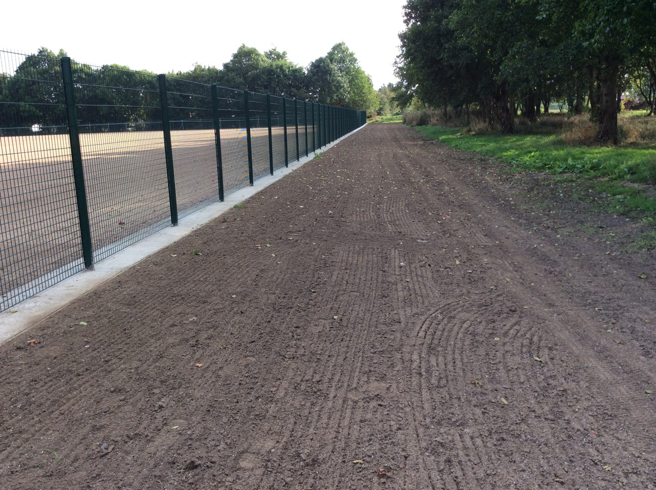 Existing trees retained and protected adjacent to senior pitch. 
