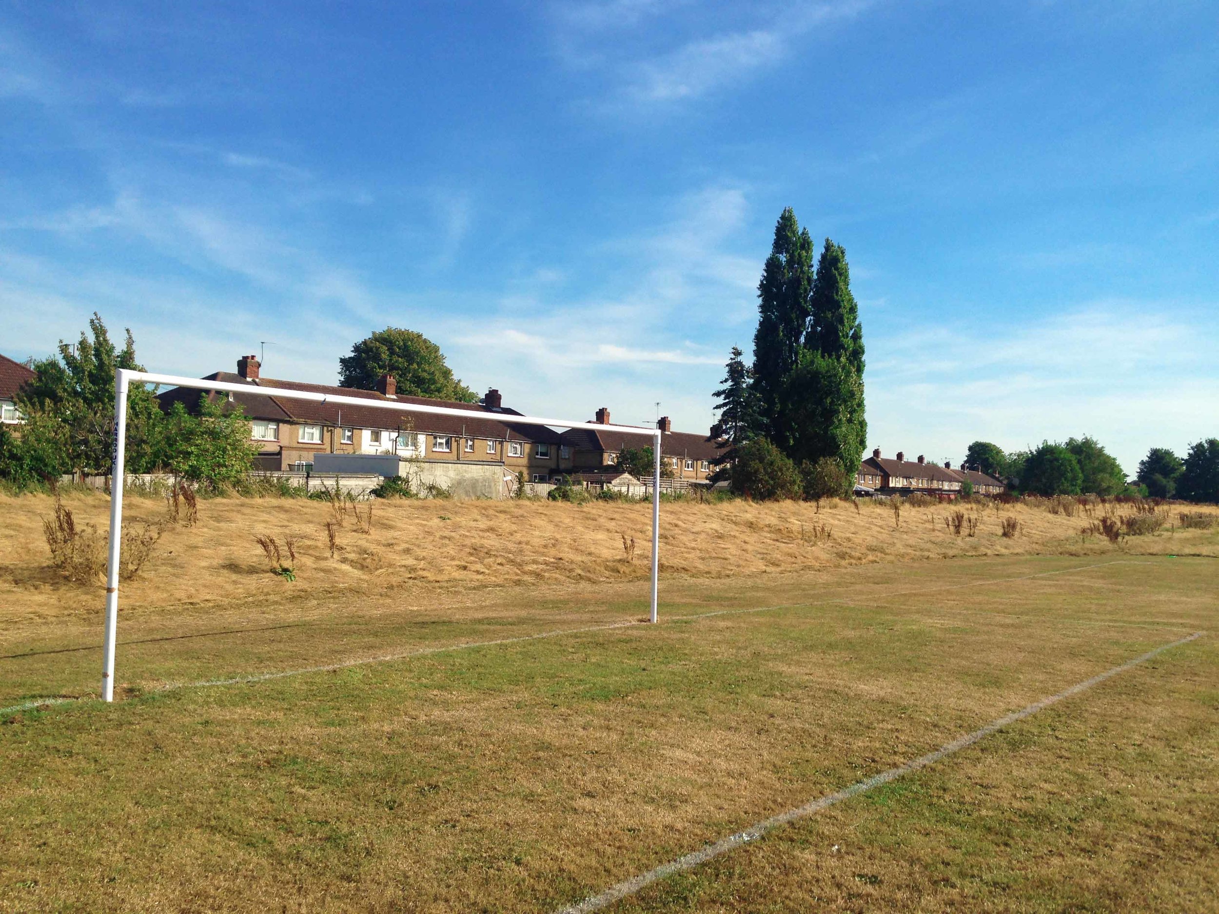  The flood relief bund adjacent to one of the football pitches. 