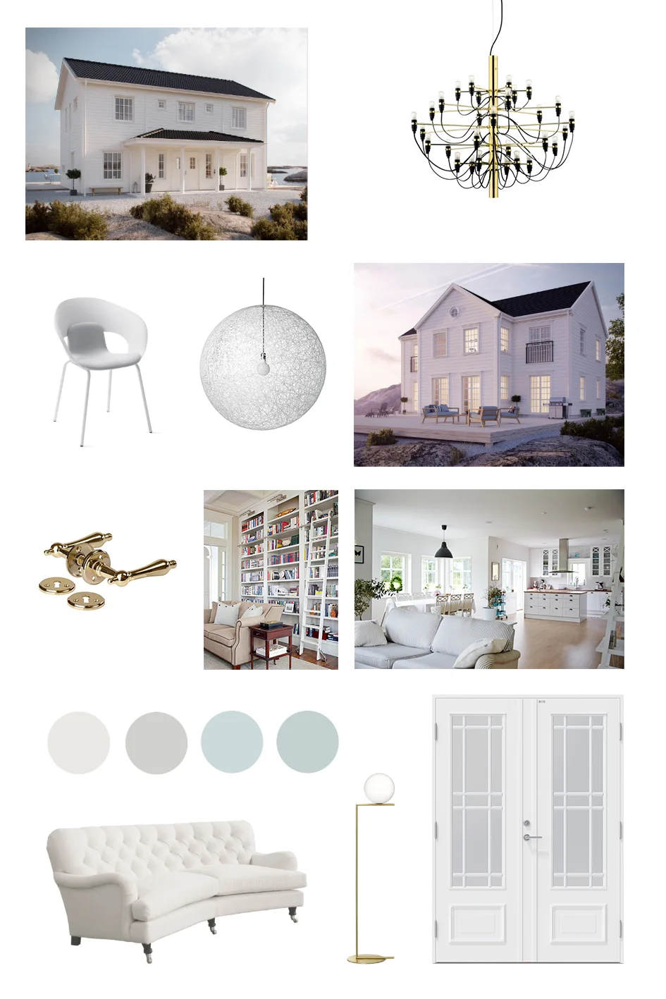 Foto: lånade från Myresjöhus , Flos , Skandiform , Moooi , Englesson , Trivselhus , bhg.com och Diplomatdörrar .
