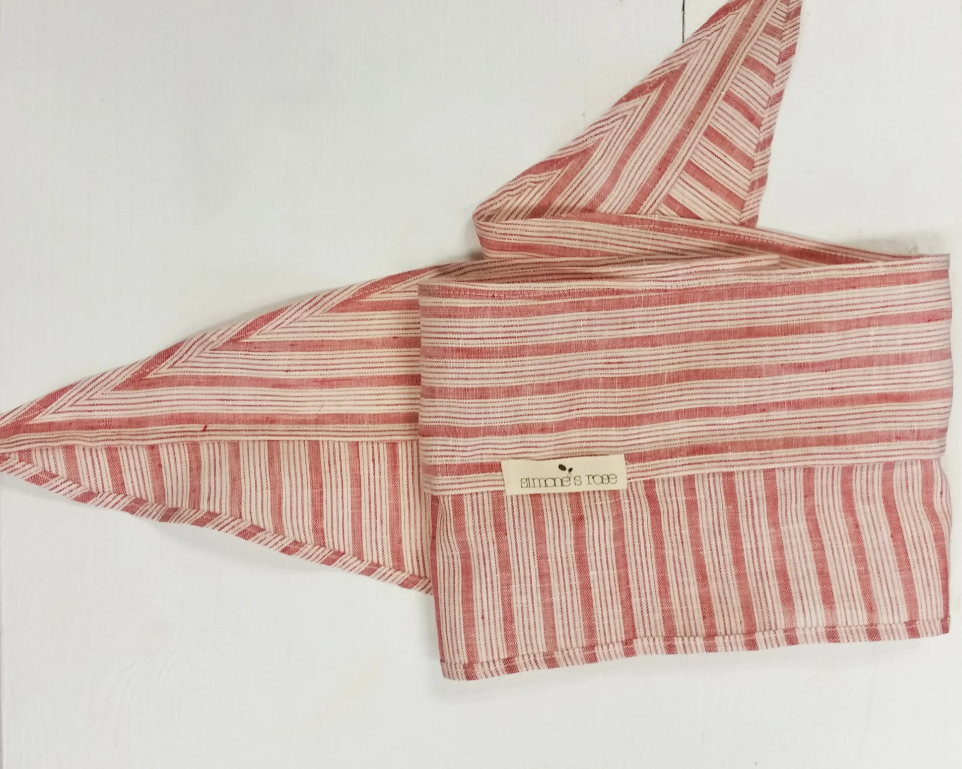 Simone's Rose Parisian Charlie scarf / Linen red stripe