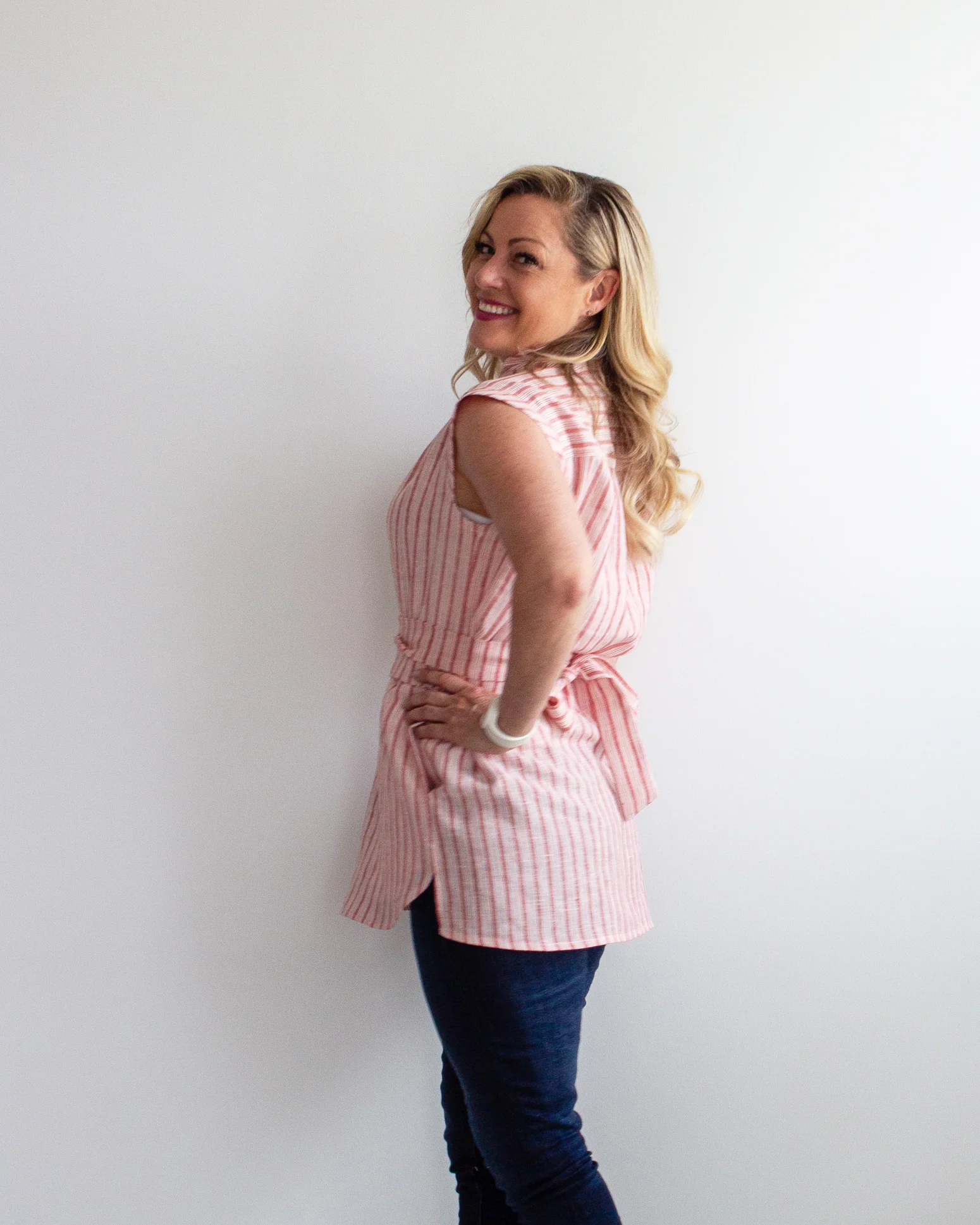 Joella blouse / Soft red linen stripe / Simones Rose SS19