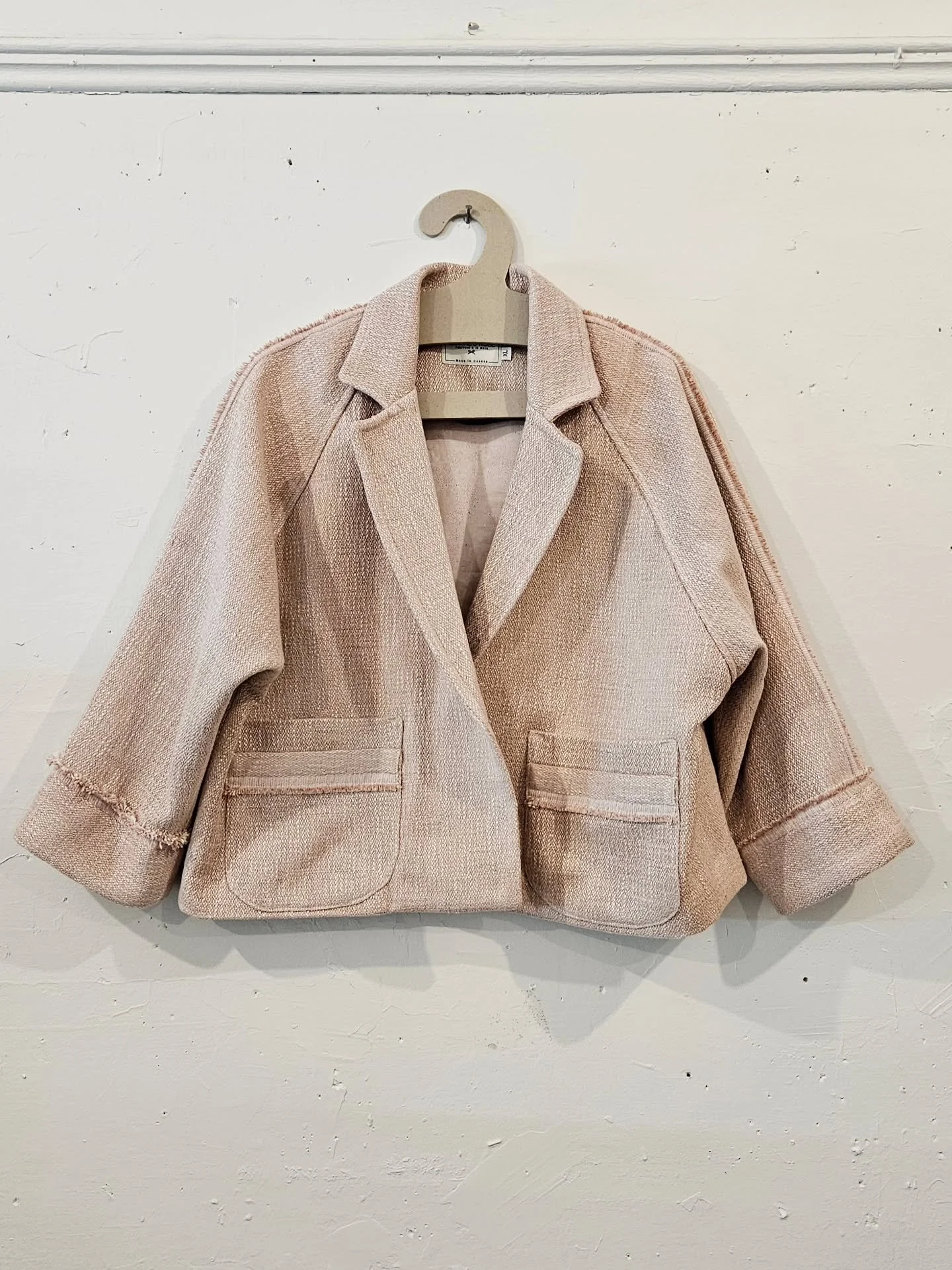 Sue So jacket 2.0 - A core collection design we've had around for ages just got a refresh with adjusted details &amp; and updated cut. 

Shown here in the prettiest pink deadstock upholstery &amp; underlined in Japanese cotton voile.  Coming for Fall