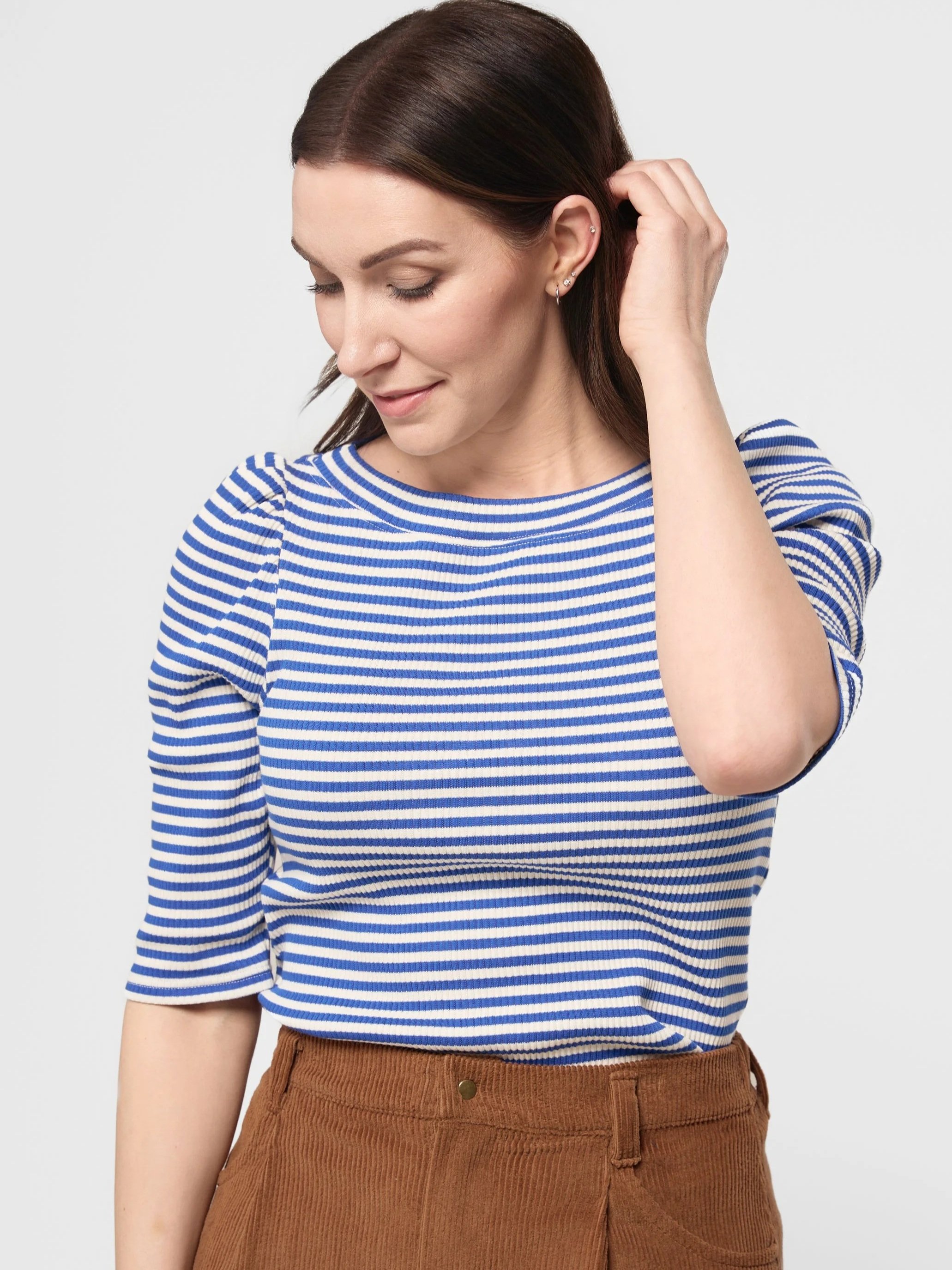 Margo boat neck top - Marine blue x Soft white