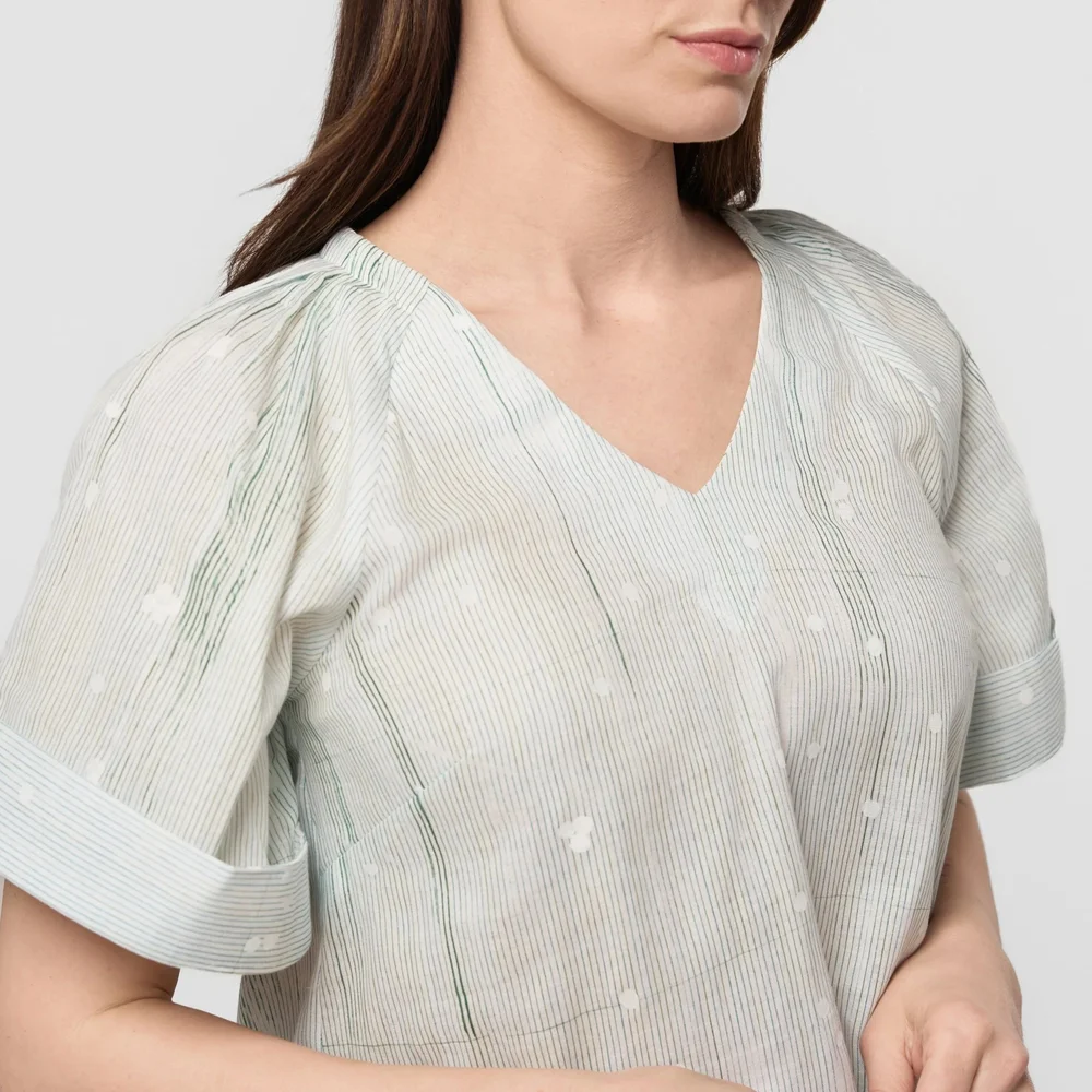 Brynn blouse in Green Stripe Poesia Visual - Japanese organic cotton double gauze by Simone’s Rose
