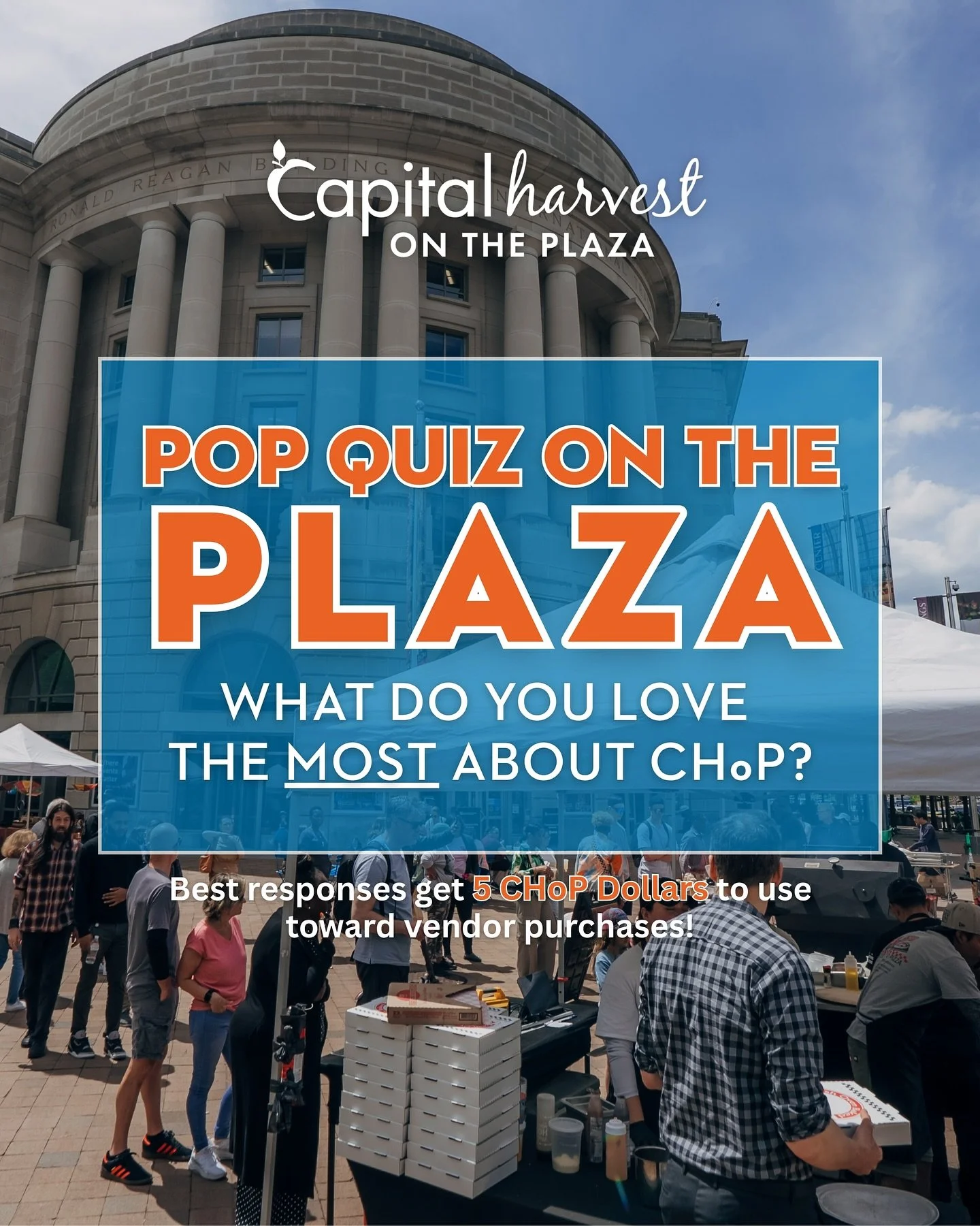 It&rsquo;s Time For Pop Quiz on the Plaza! 🎉

From now until October 29th, we&rsquo;ll randomly drop fun questions about your favorite #DowntownDC market, CHoP!

Here&rsquo;s how to play:
	1.	We post a question
	2.	Comment your answer below
	3.	Our 